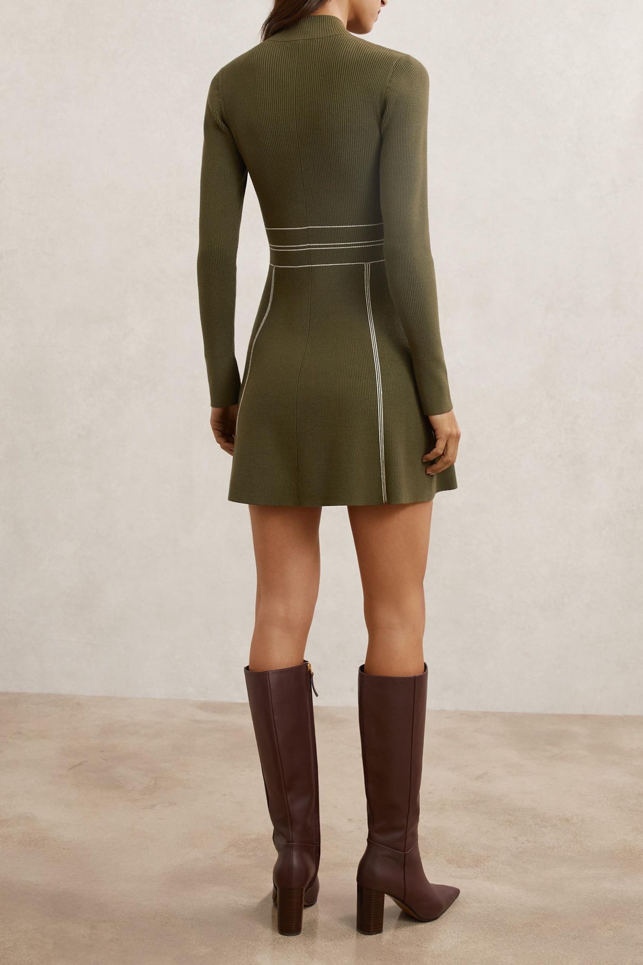 STITCH DETAIL MINI DRESS KHAKI GREEN 3