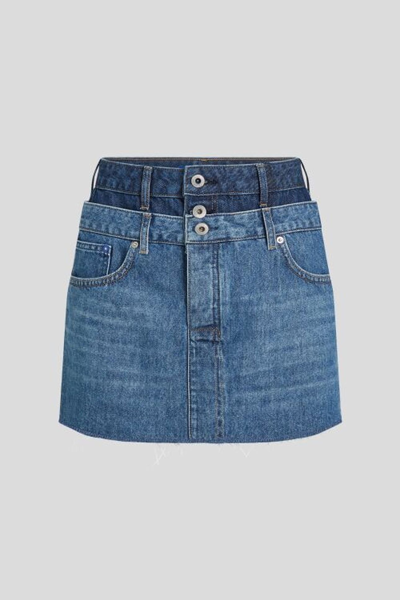 KLJ DENIM DOUBLE MINI SKIRT MID BLUE BLOCKED 4
