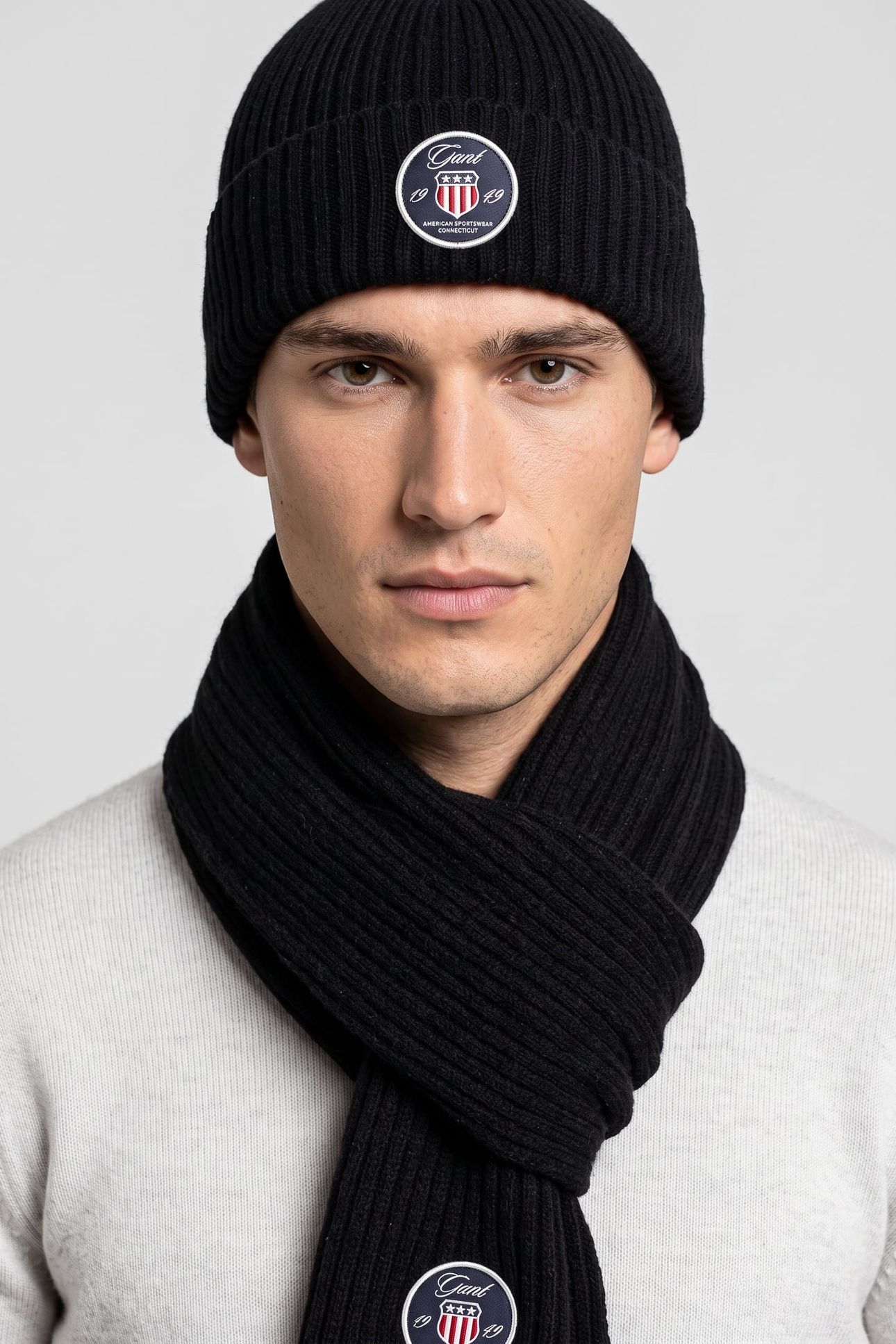 BEANIE AND SCARF WOOL MIX BLACK 1