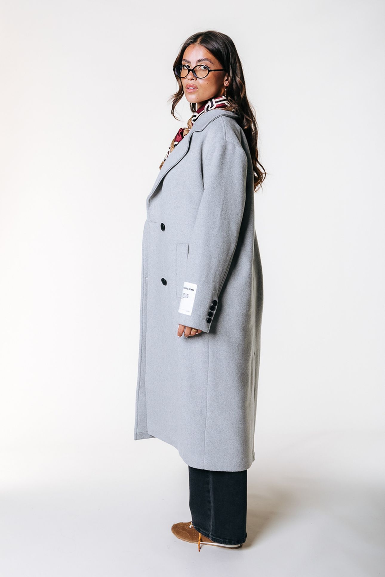 ZANIA DOUBLE BREASTED WOOL LONG COAT LIGHT GREY MELANGE 4
