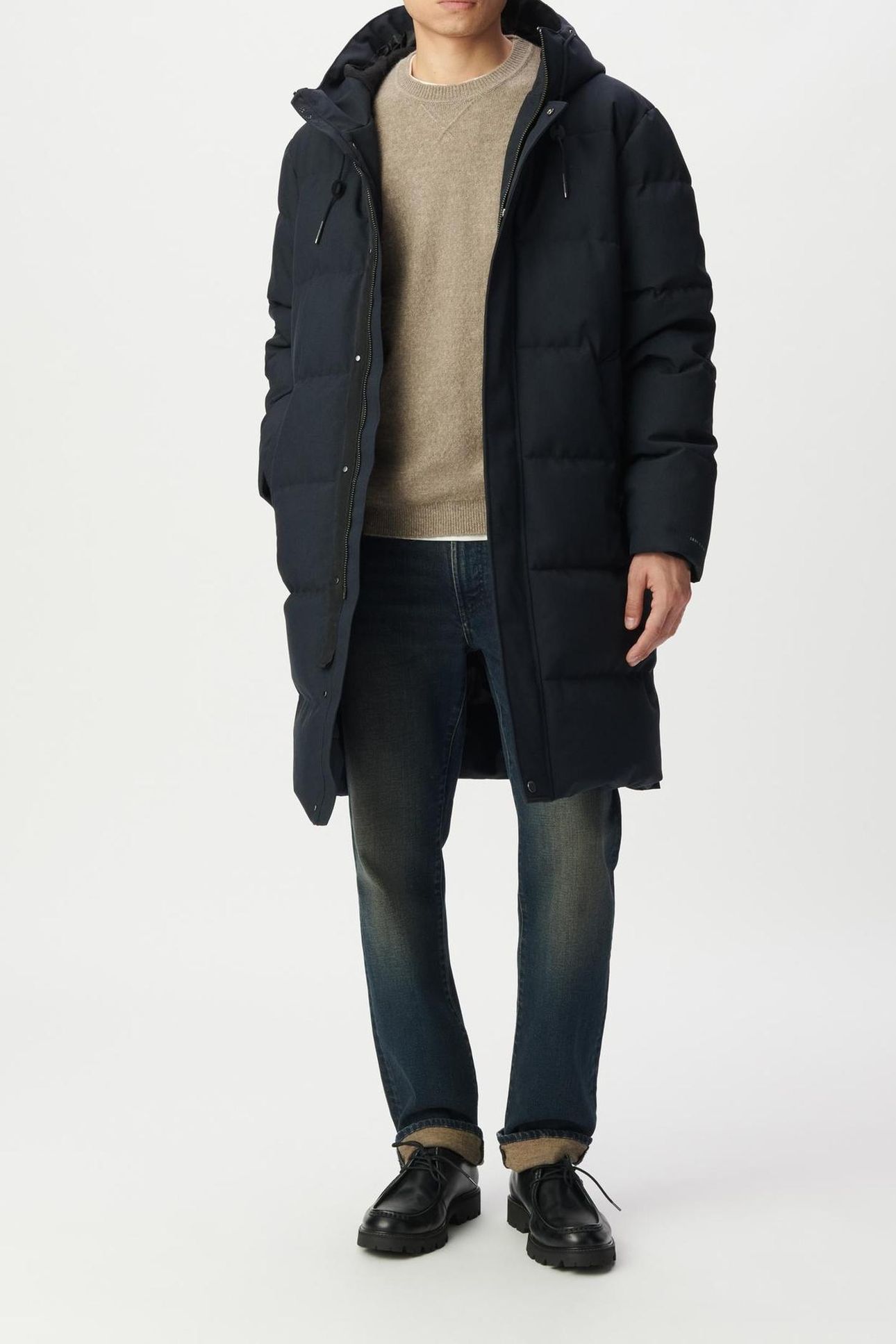 NAVY QUILTED WATERPROOF LONG PADDED JACKET 6
