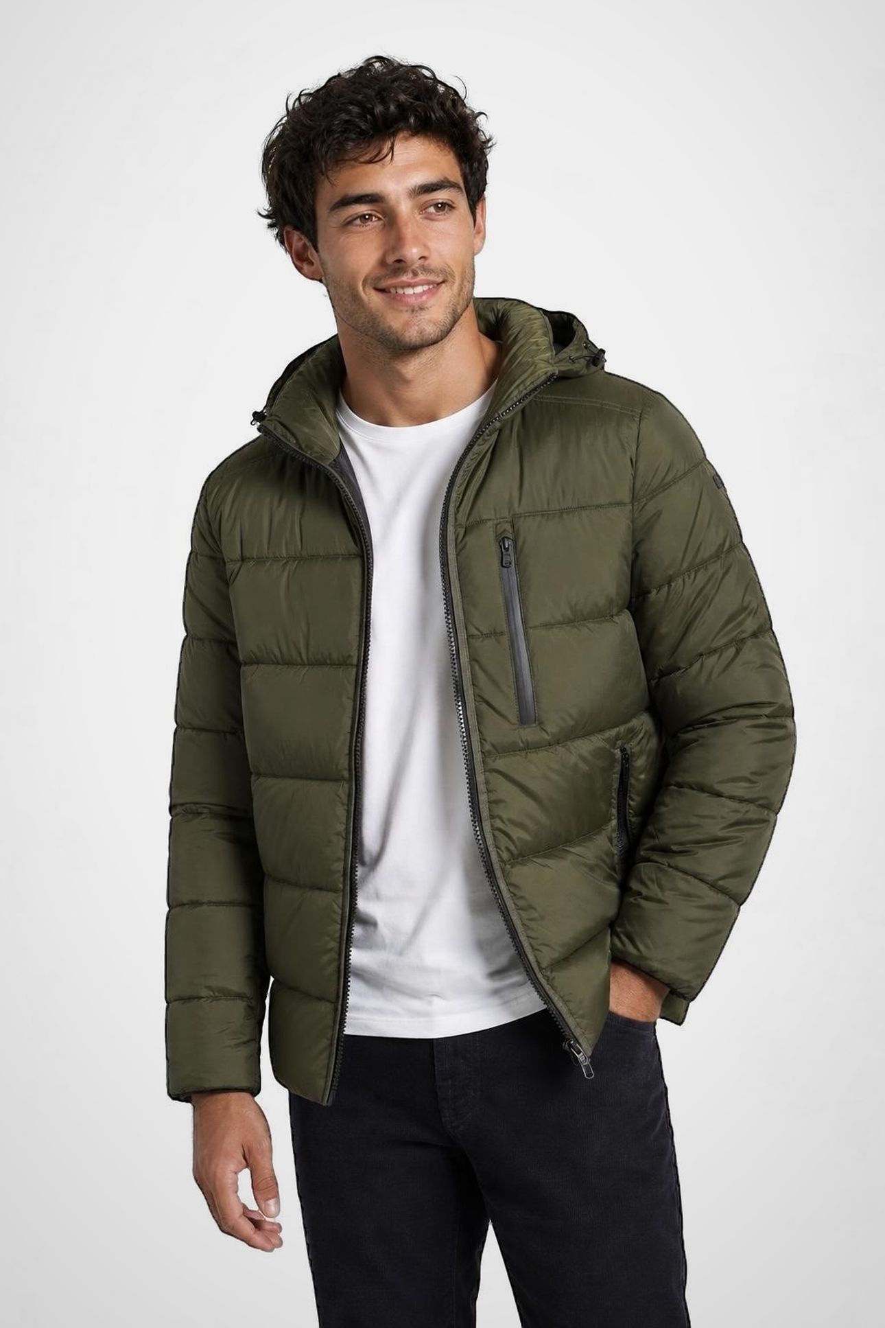 HOODED BOMBER JACKET DARK OLIVE 2