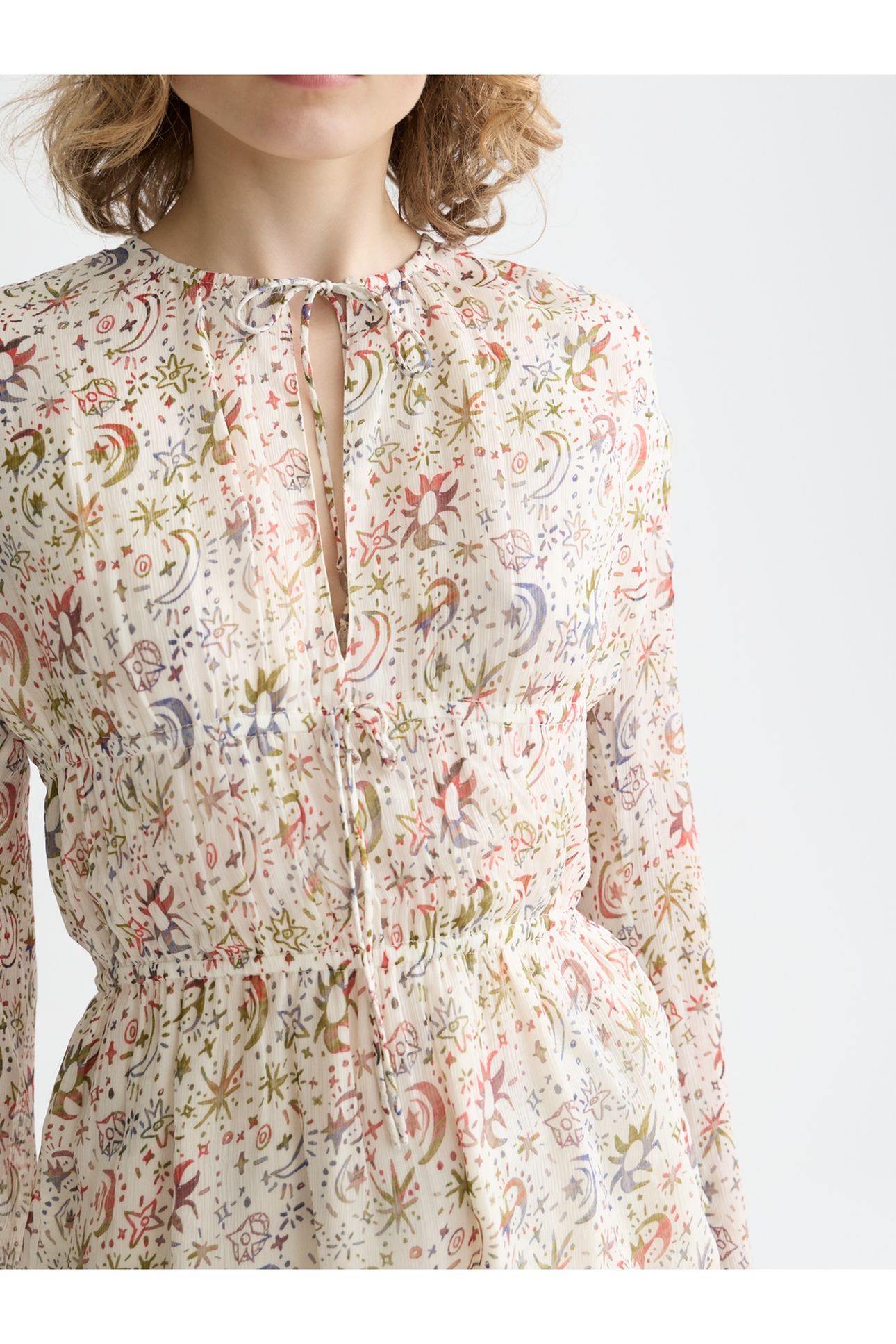 PRINTED TIED FRONT WOVEN TOP COSMIC SKY EGGNOG 6