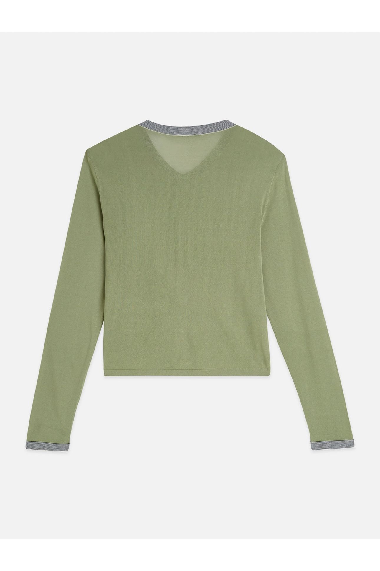 STRIPE TRIM RELAXED CARDIGAN OIL GREEN 5
