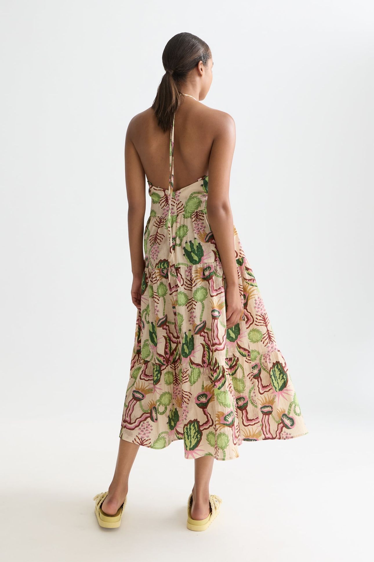 COTTON SEERSUCKER KEYHOLE HALTER MIDI DRESS DESERT FLORAL CA 2