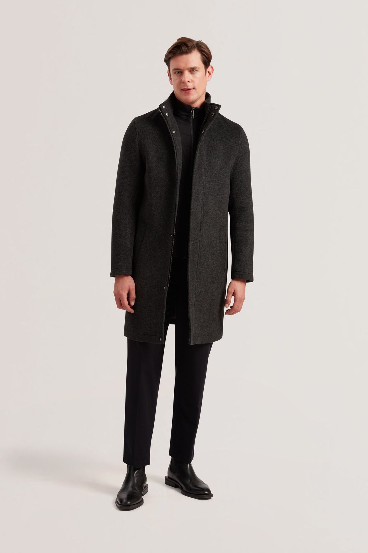 EDERSON WOOL BLEND FUNNEL NECK COAT GREY 1