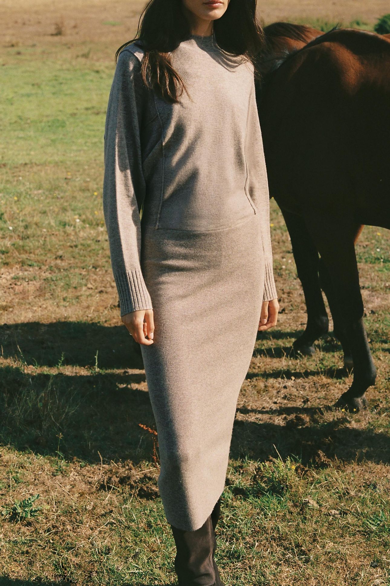 ROLL NECK KNITTED MIDI DRESS NEUTRAL 7