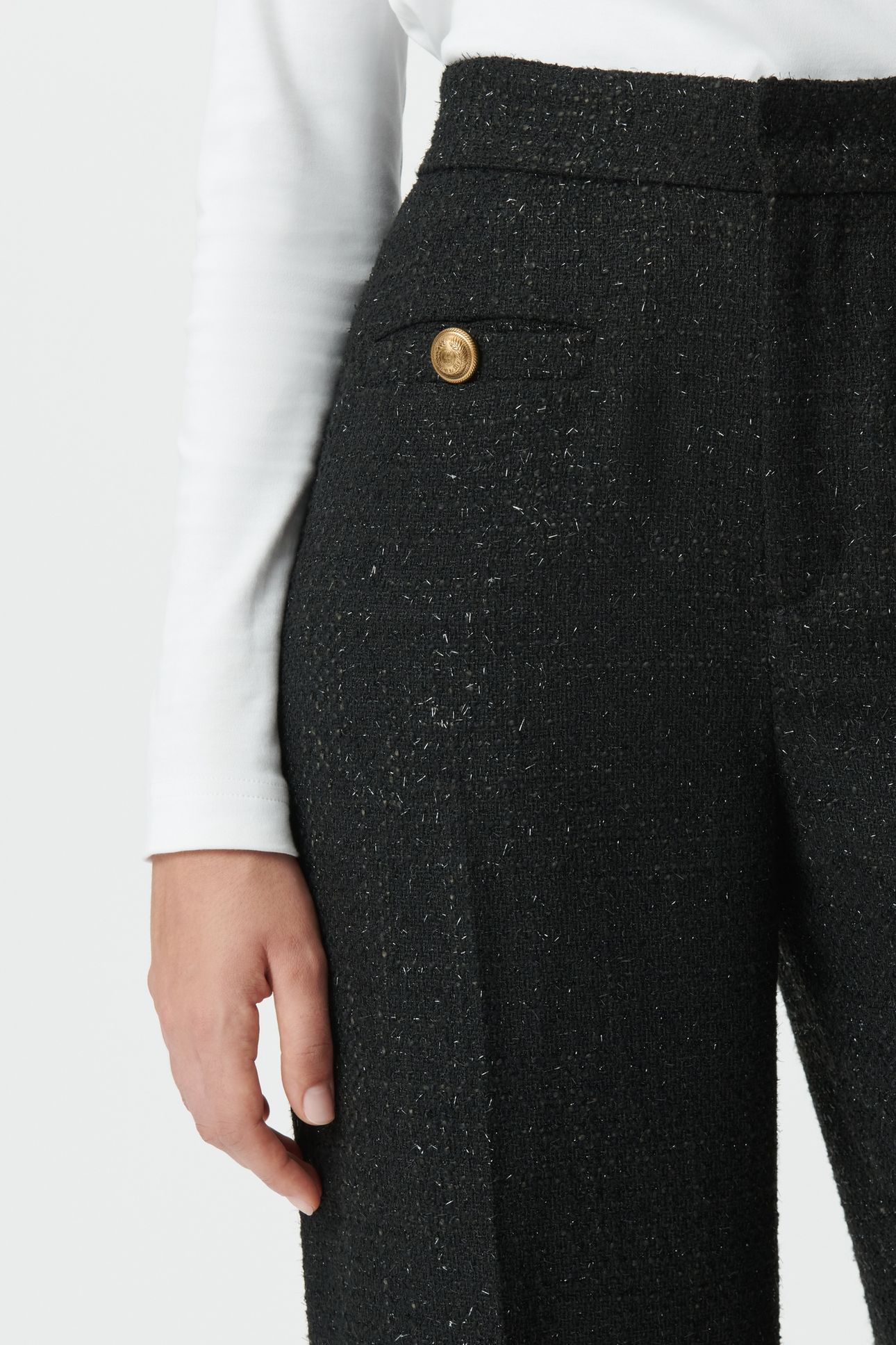 BLACK GLITTER TWEED-STYLE WIDE-LEG TROUSERS 5
