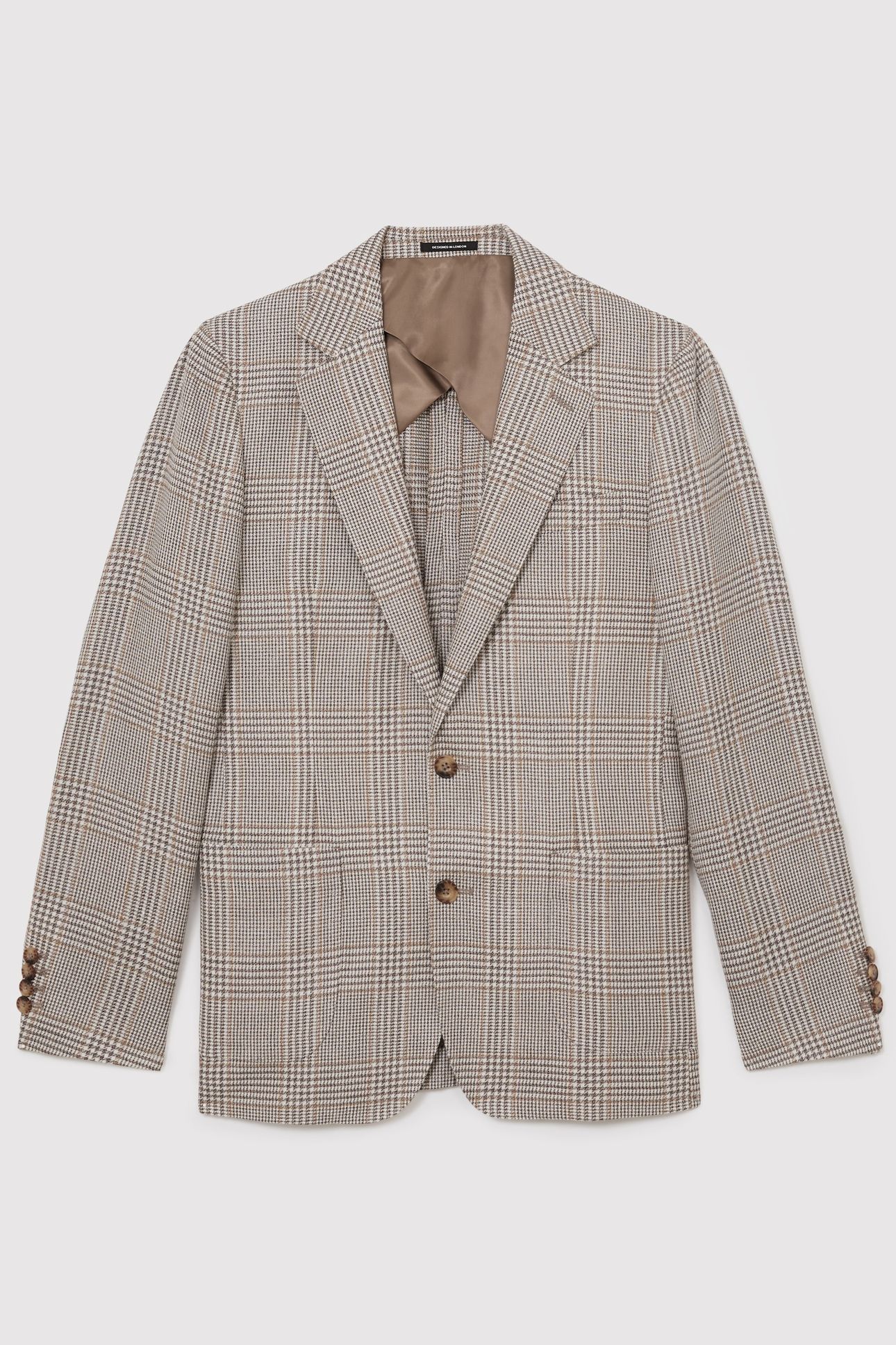 SB 2B NOTCH PRINCE OF WALES CHECK BLAZER OATMEAL BROWN 7