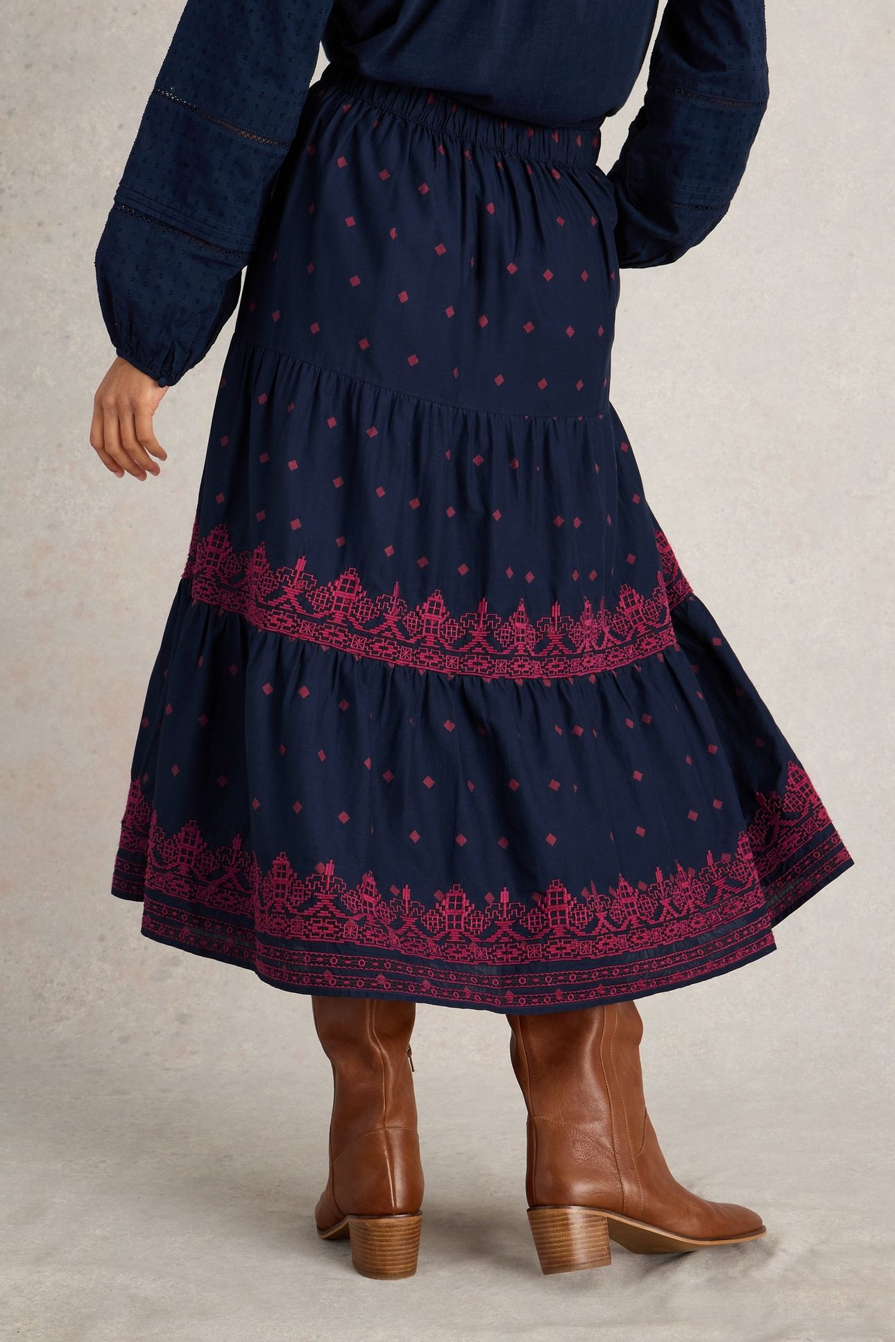 POLLY EMBROIDERED SKIRT NAVY MULTI 3