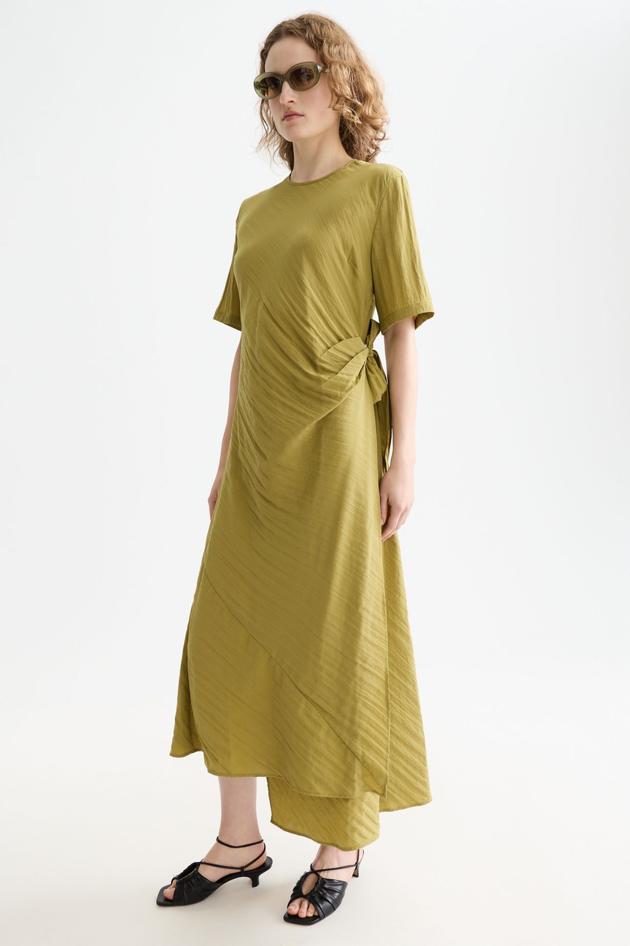 TIE WRAP MIDI DRESS GREEN MOSS 5