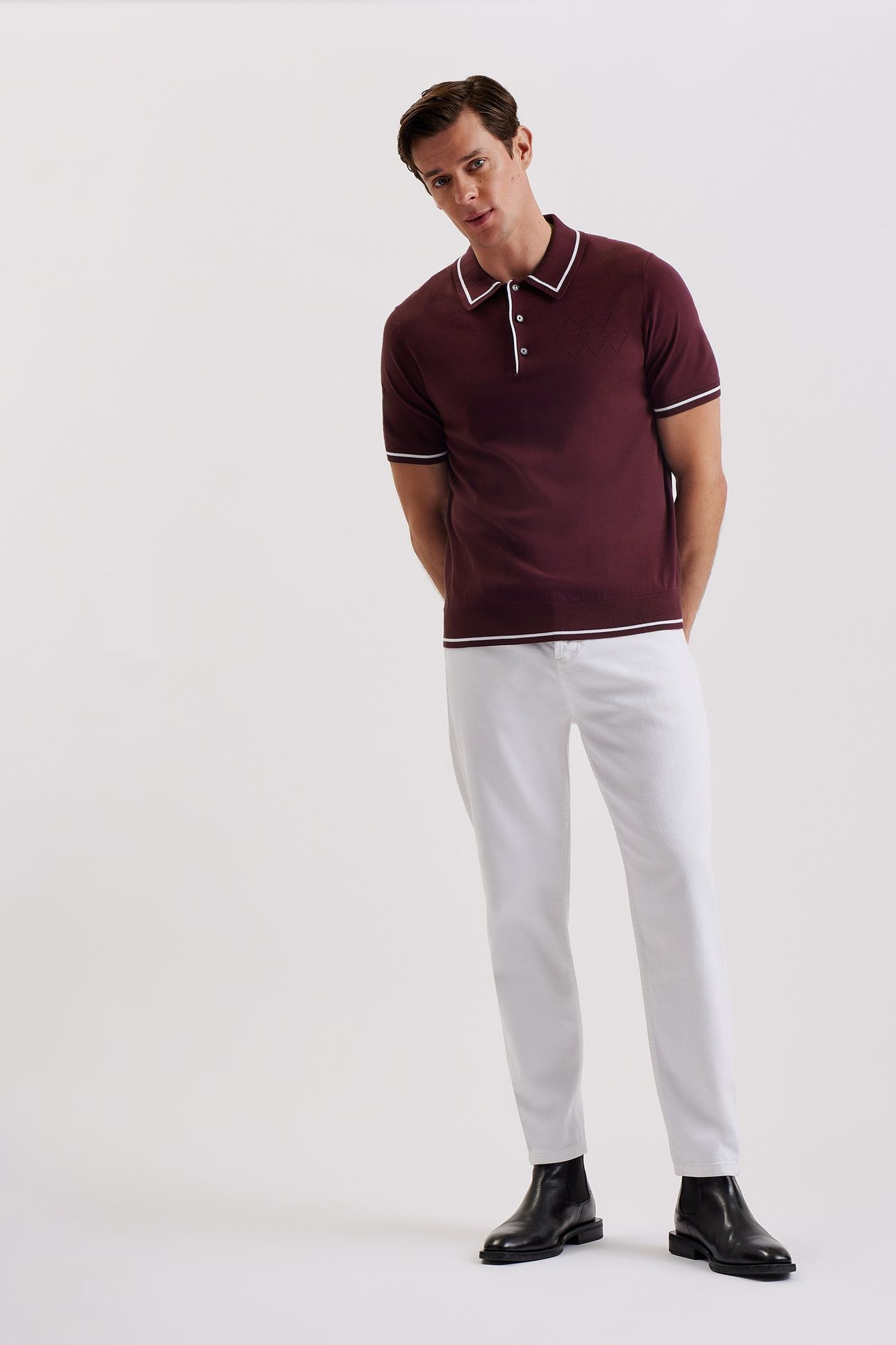 DUNOW SS POINTELLE DIAMOND POLO MAROON 4
