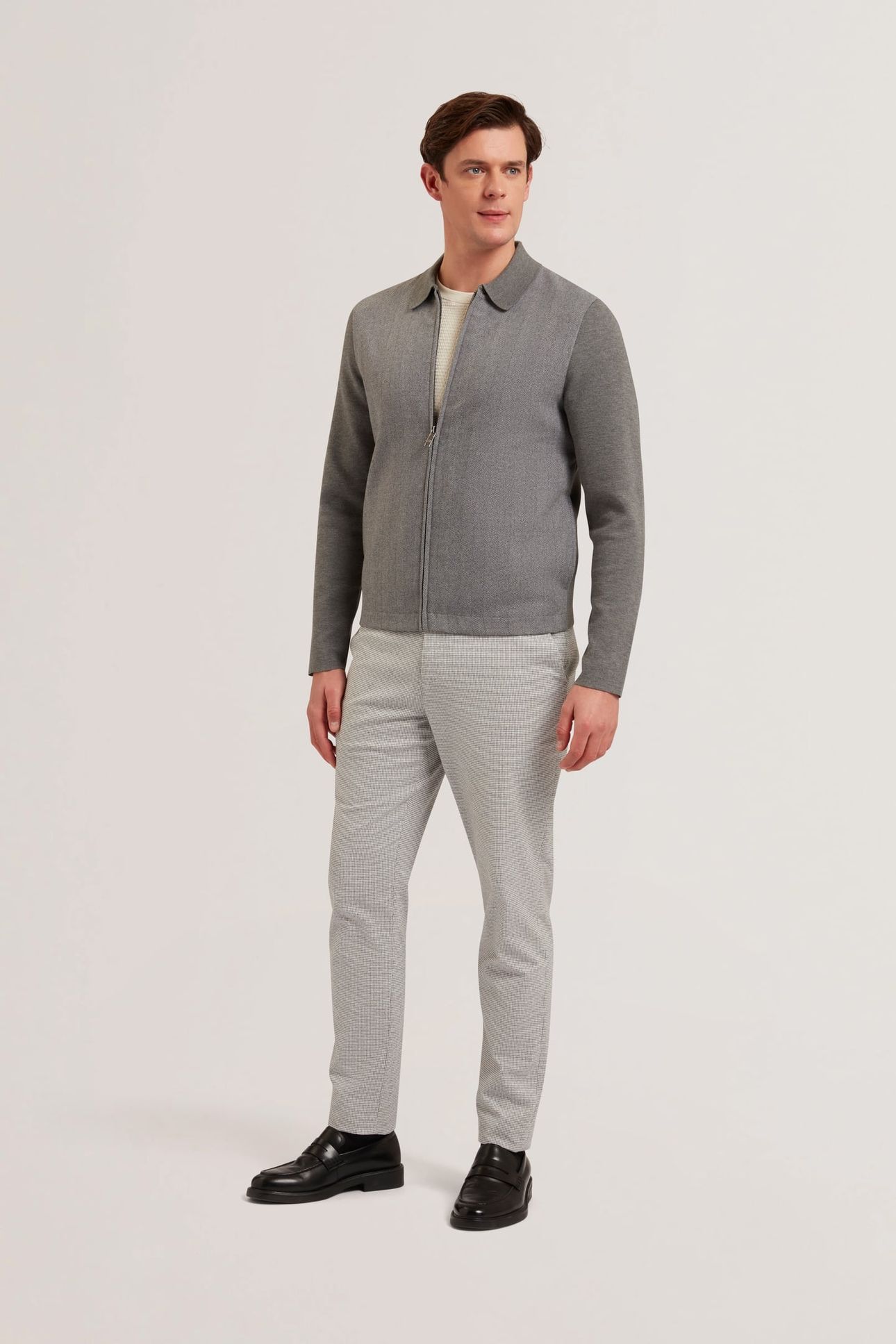 DEJO HERRINGBONE FRONT ZIP THROUGH GREY 1