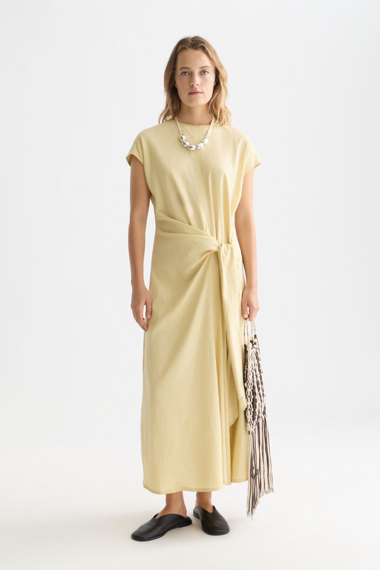 RELAXED LINEN BLEND ANKLE LENGTH TIE DRESS PARSNIP 1