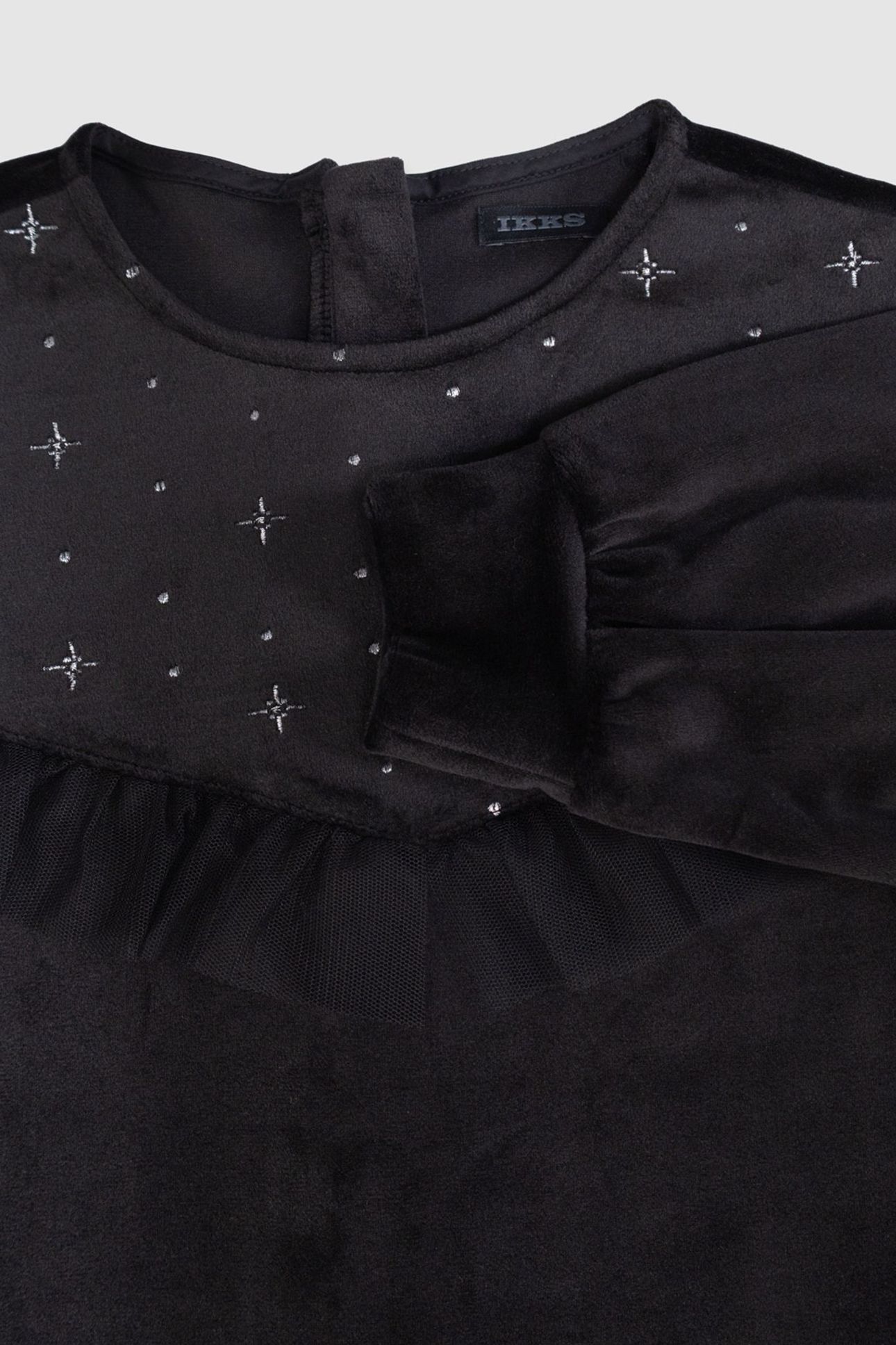GIRLS’ BLACK EMBROIDERED VELVET DRESS WITH TULLE RUFFLES 5