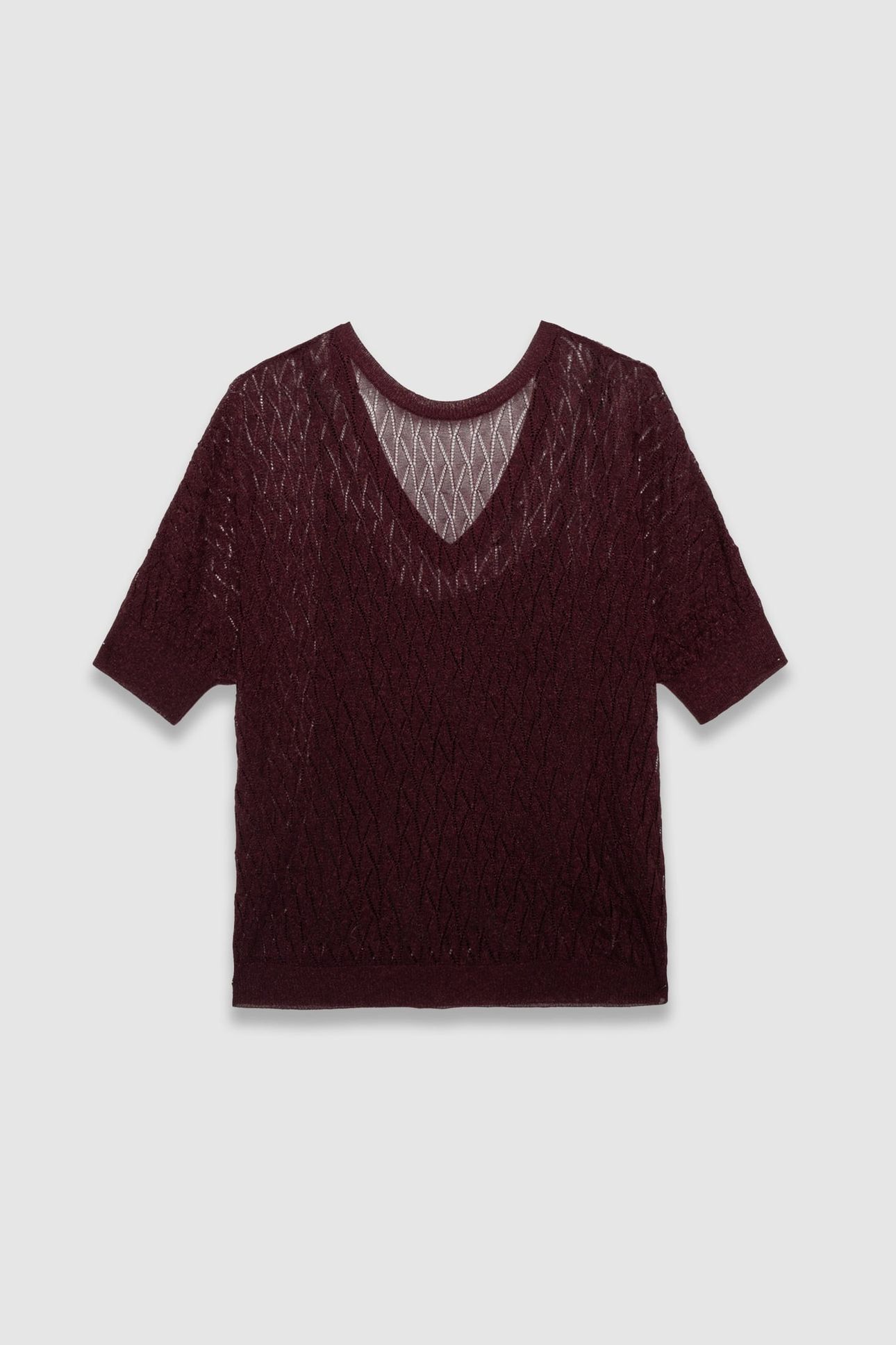 BURGUNDY FINE KNIT LUREX OPENWORK SWEATER 4
