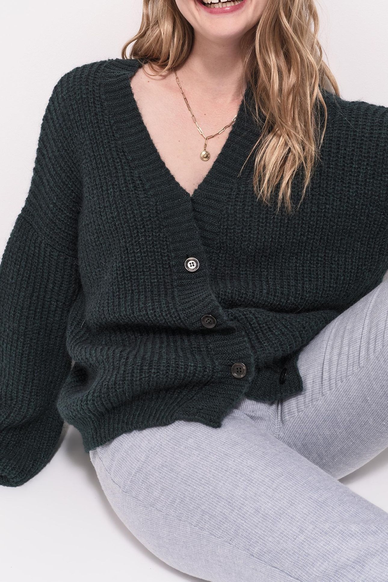 TREFLE - GREEN REVERSIBLE KNIT FRONT/BACK CARDIGAN 5