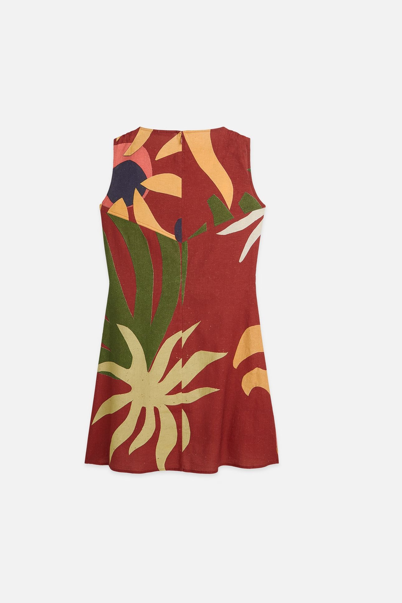 PRINTED MINI TIE DRESS DESERT HAWAIIAN BURNT HENNA 4