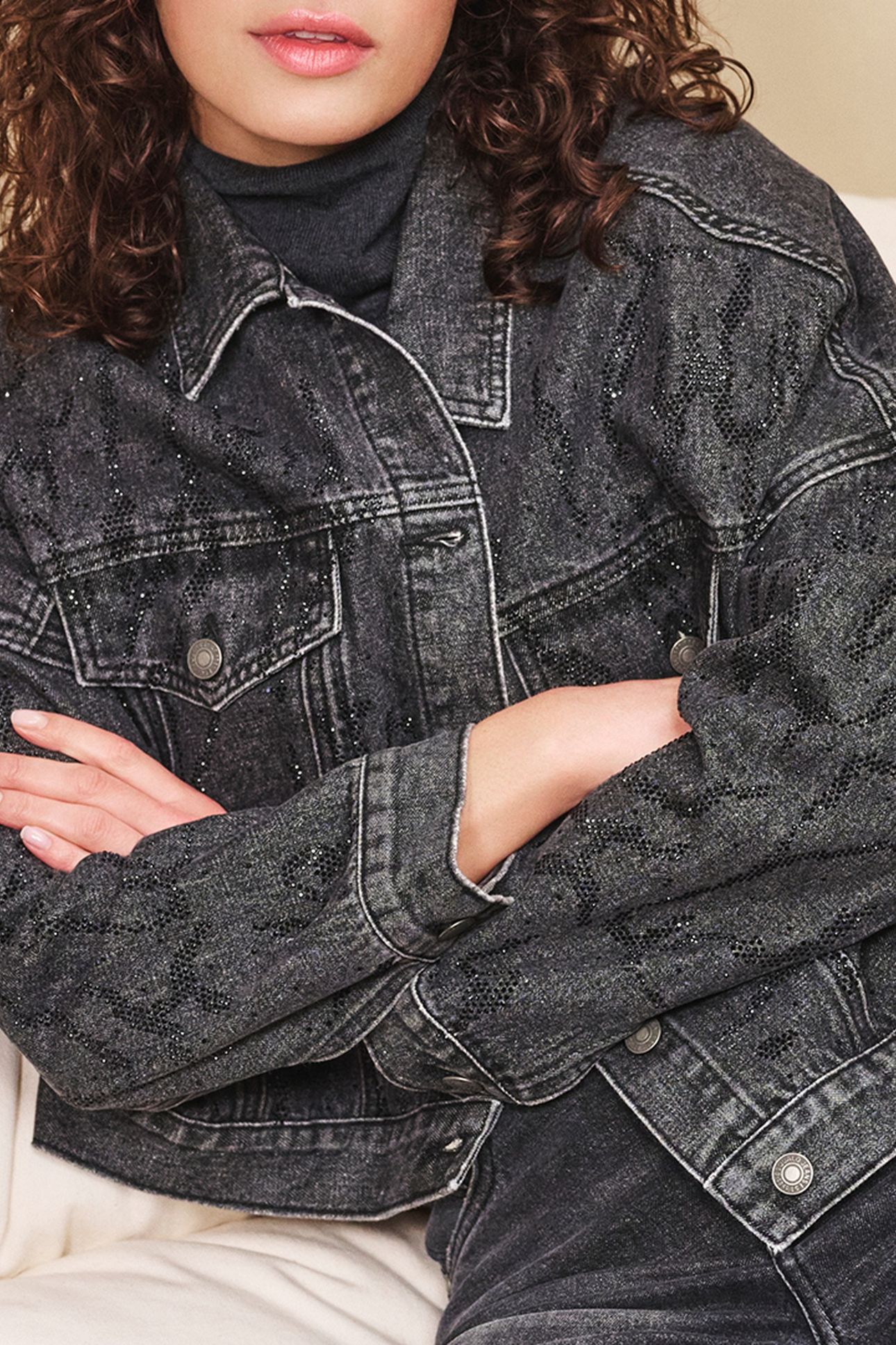 JACKET DENIM RHINESTONES DARK GREY 6