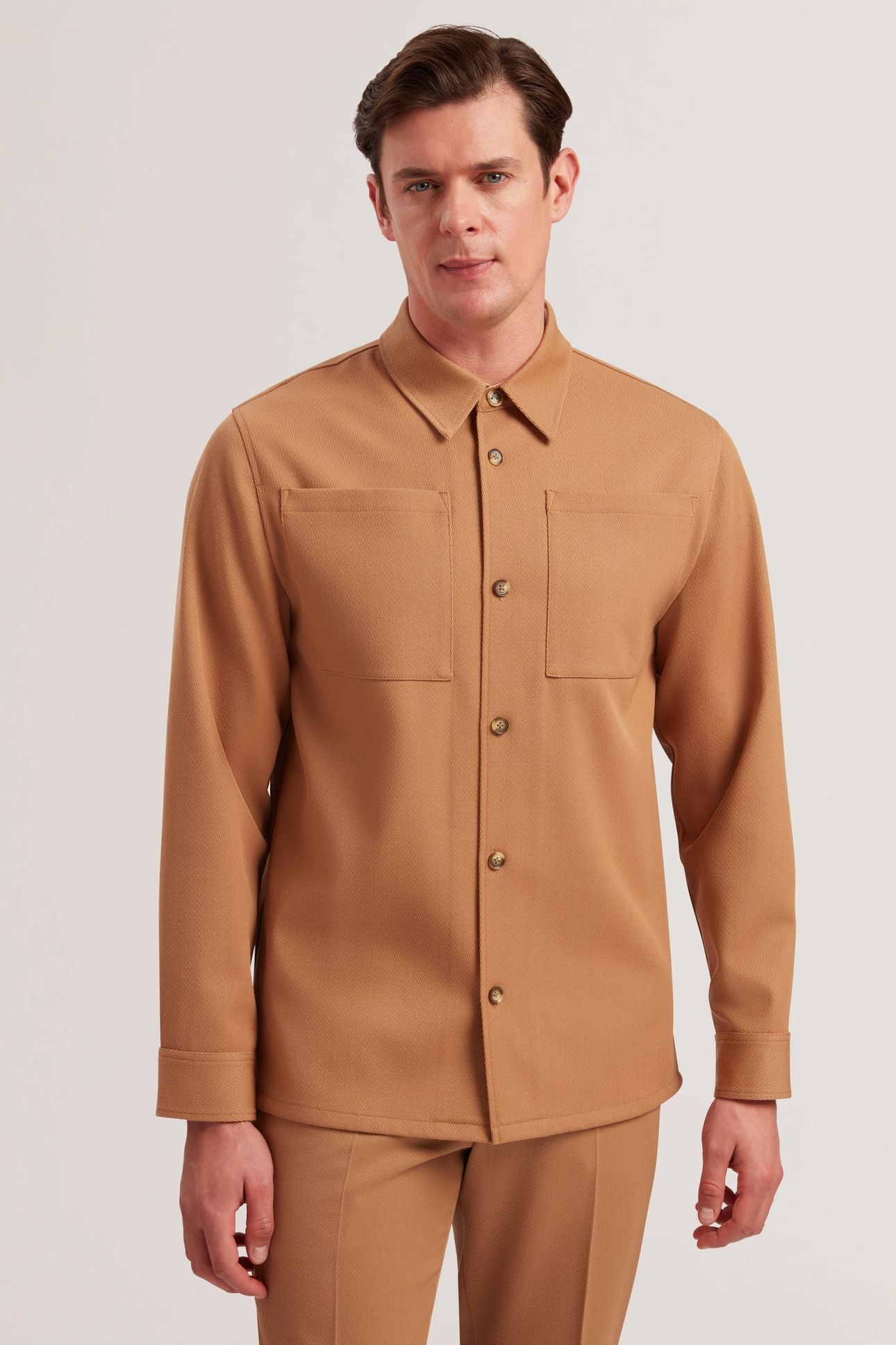 NALFANS LS WOOL BLEND TWILL OVER SHIRT TAN 1