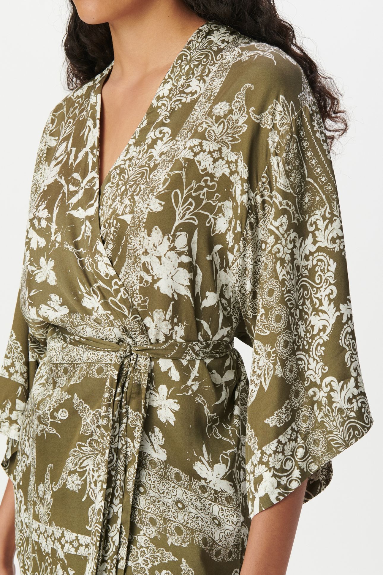 KHAKI KIMONO SHIRT WITH SCARF PRINT 6