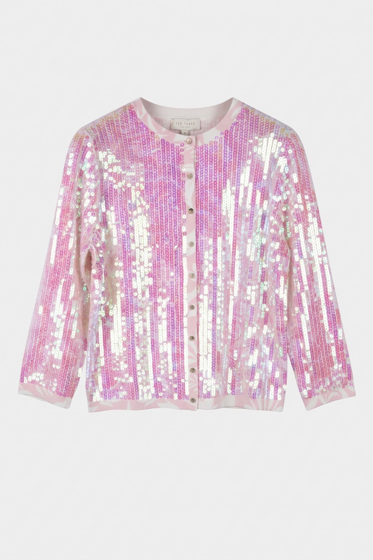 TSERIA PRINTED SEQUIN CROPPED CARDIGAN PINK 3