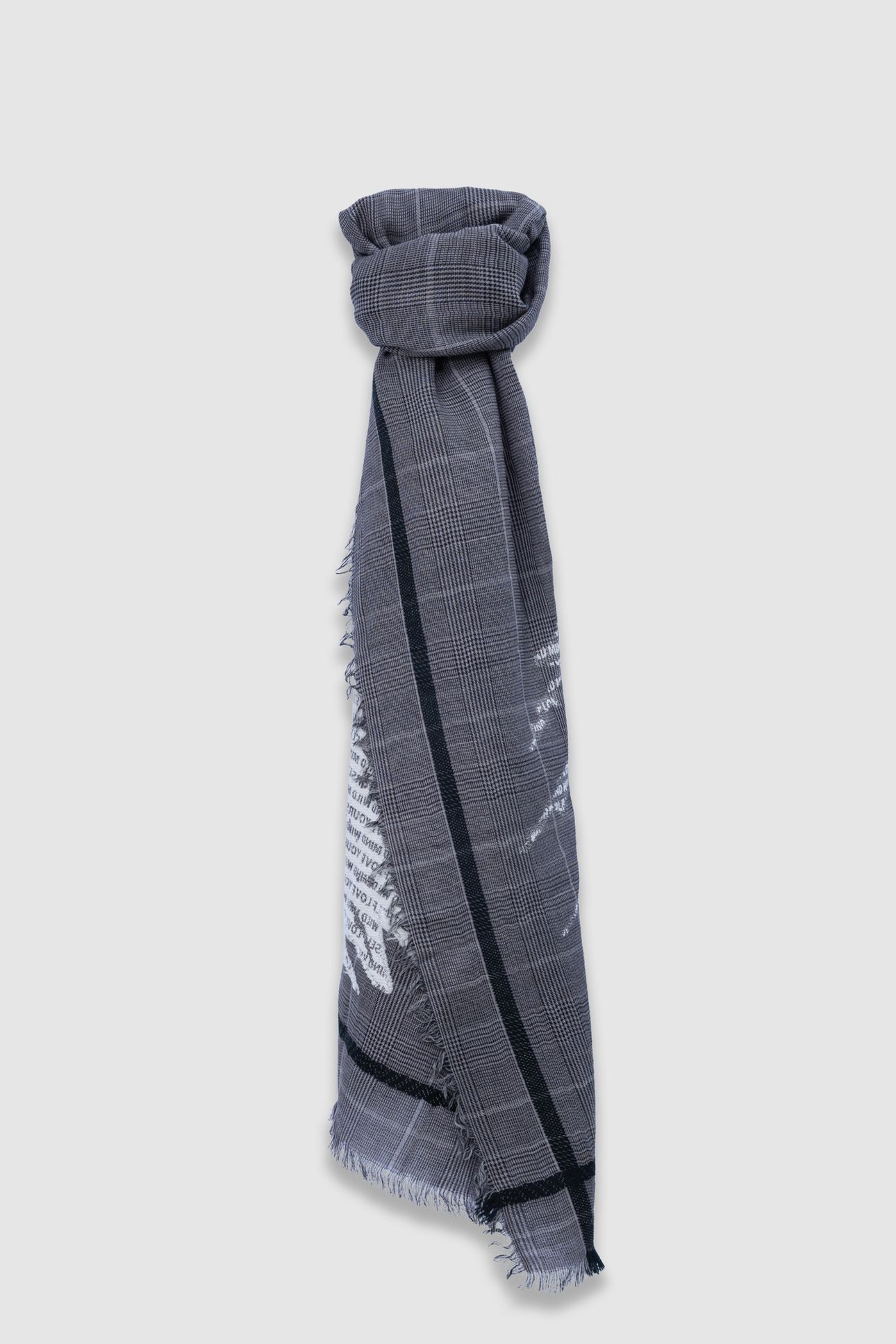 GREY PRINCE OF WALES SCARF WITH EMBROIDERY 1