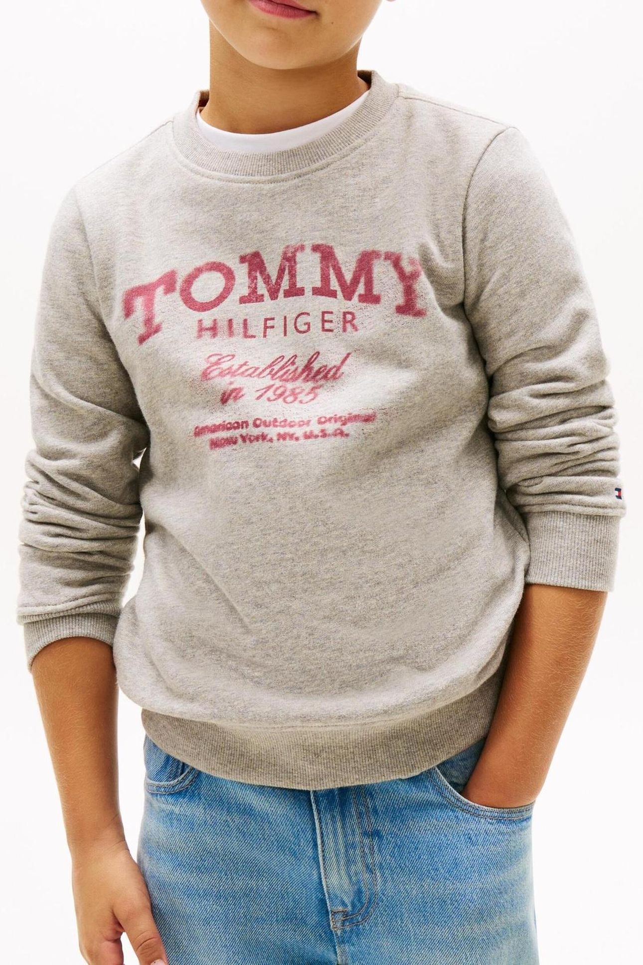 BOYS TOMMY FADED PRINT SWEATSHIRT MID GREY HEATHER 1