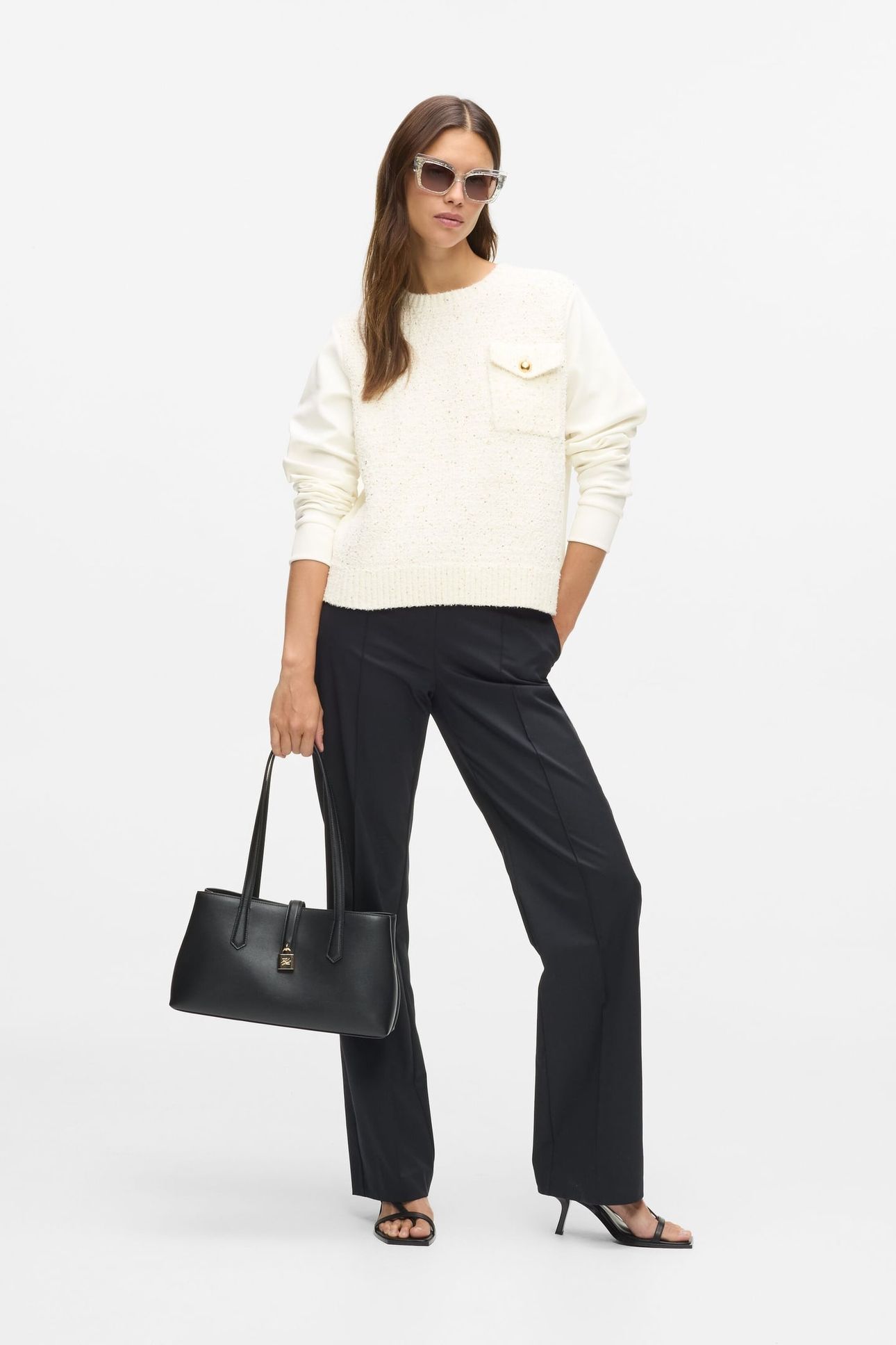 BOUCLE KNIT MIX SWEATSHIRT CANNOLI CREAM 3