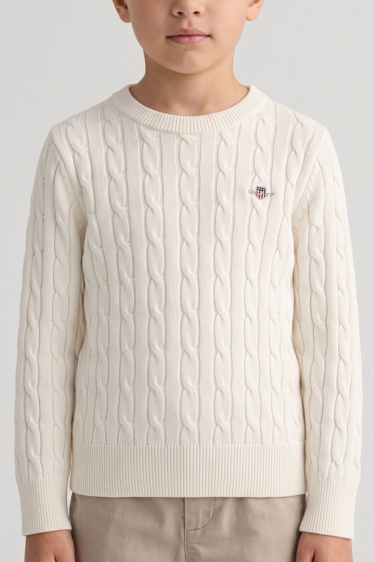 KIDS GIRLS SHIELD CABLE KNIT JUMPER WHITE 1