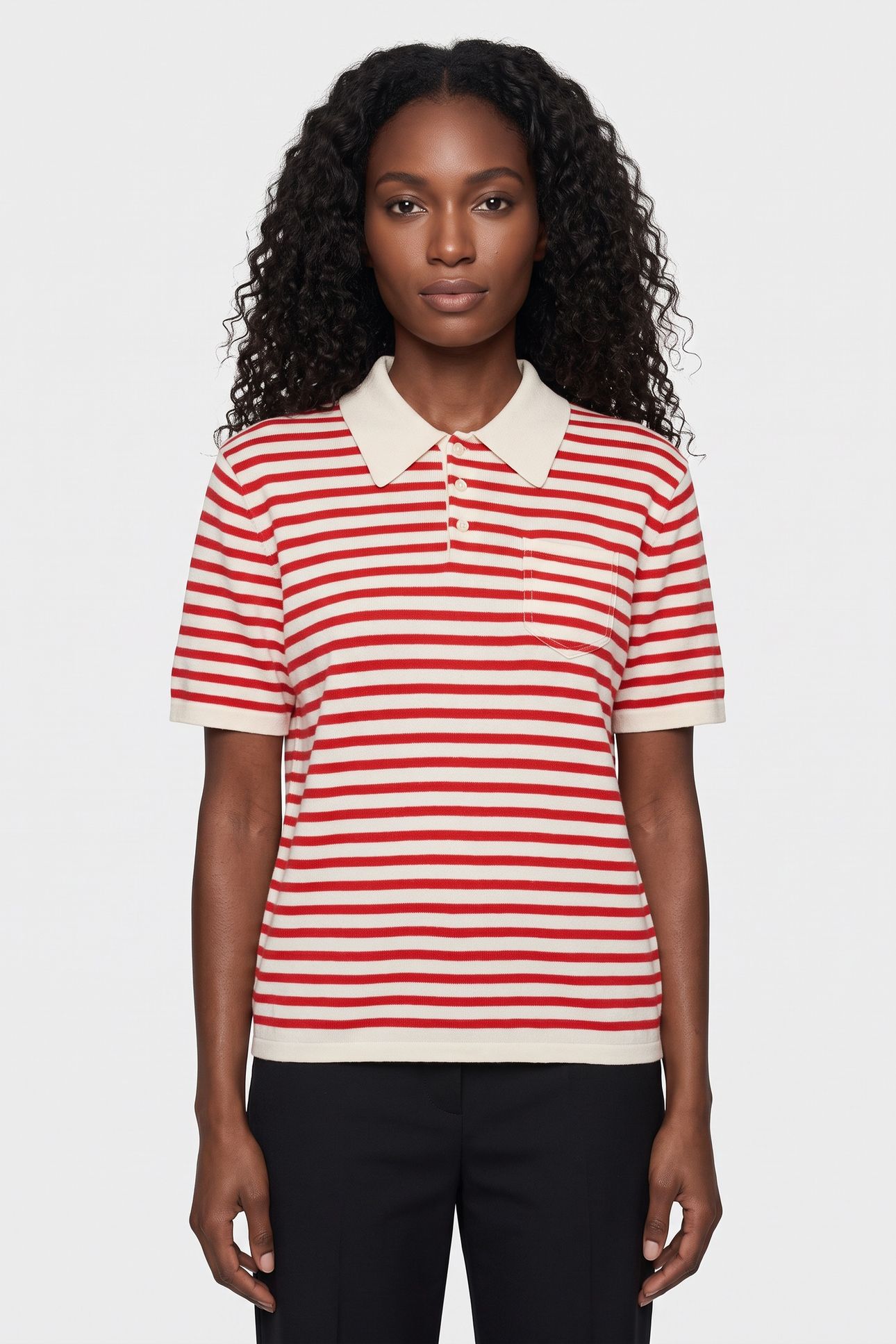 UNISEX POLO ECRU/RED 2