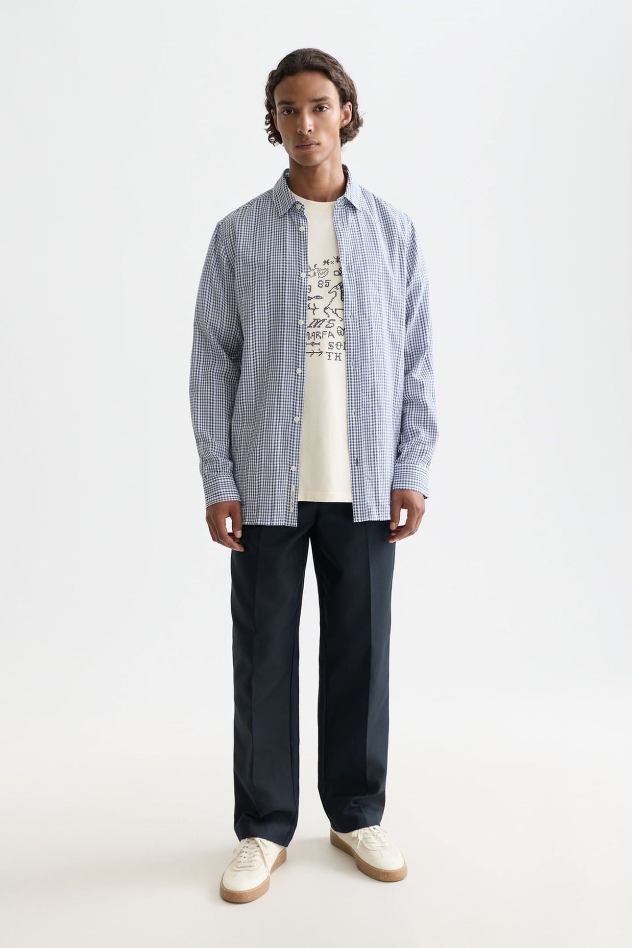 MICROCHECK COTTON POPLIN SHIRT NAVY 3