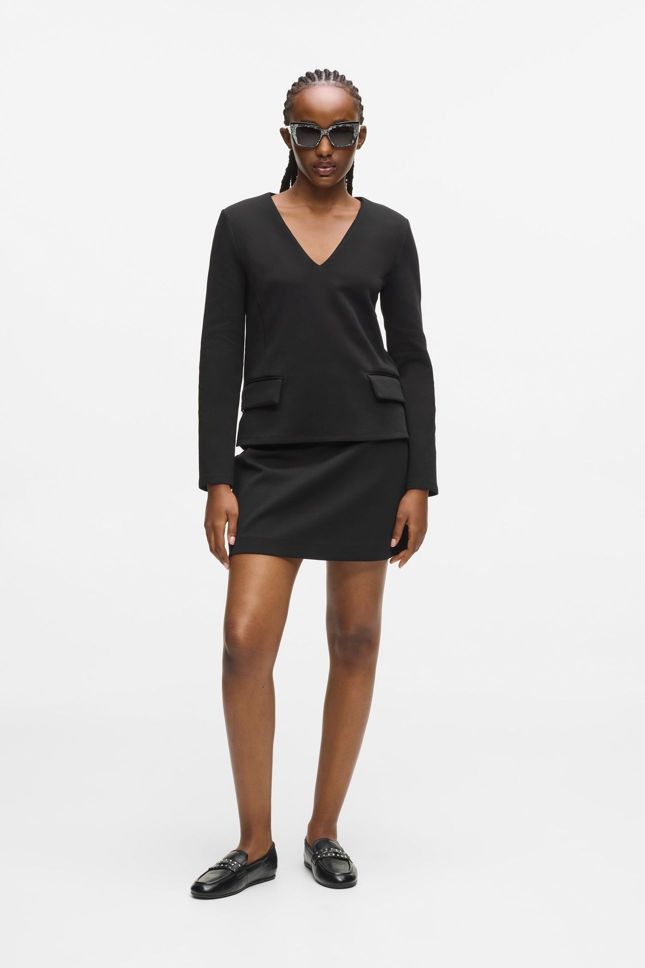 METAL DETAIL V NECK SWEATSHIRT BLACK 3