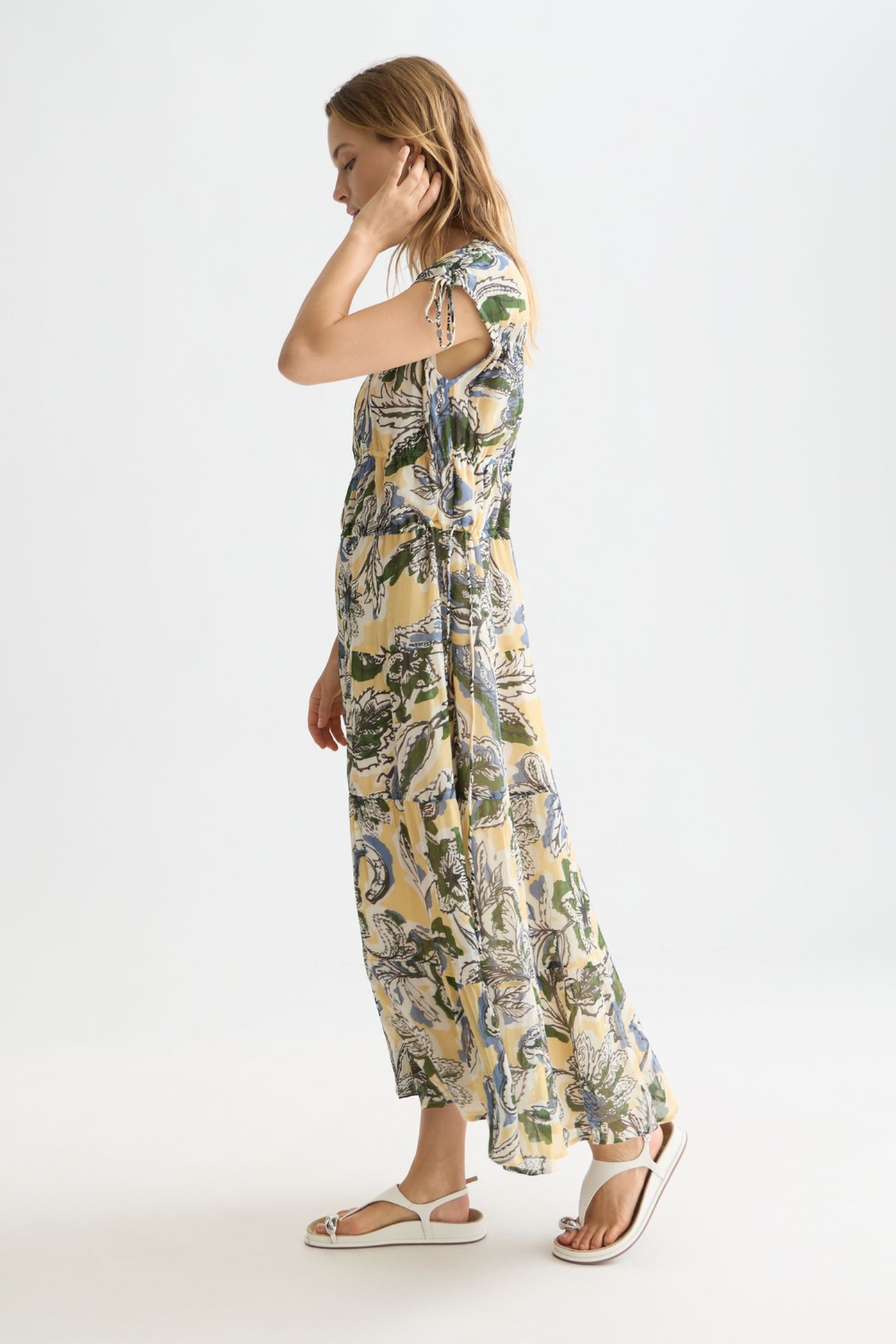 TIERED PRINTED CHIFFON MIDI DRESS LUCKY BANDANA MULTI PARSNI 3