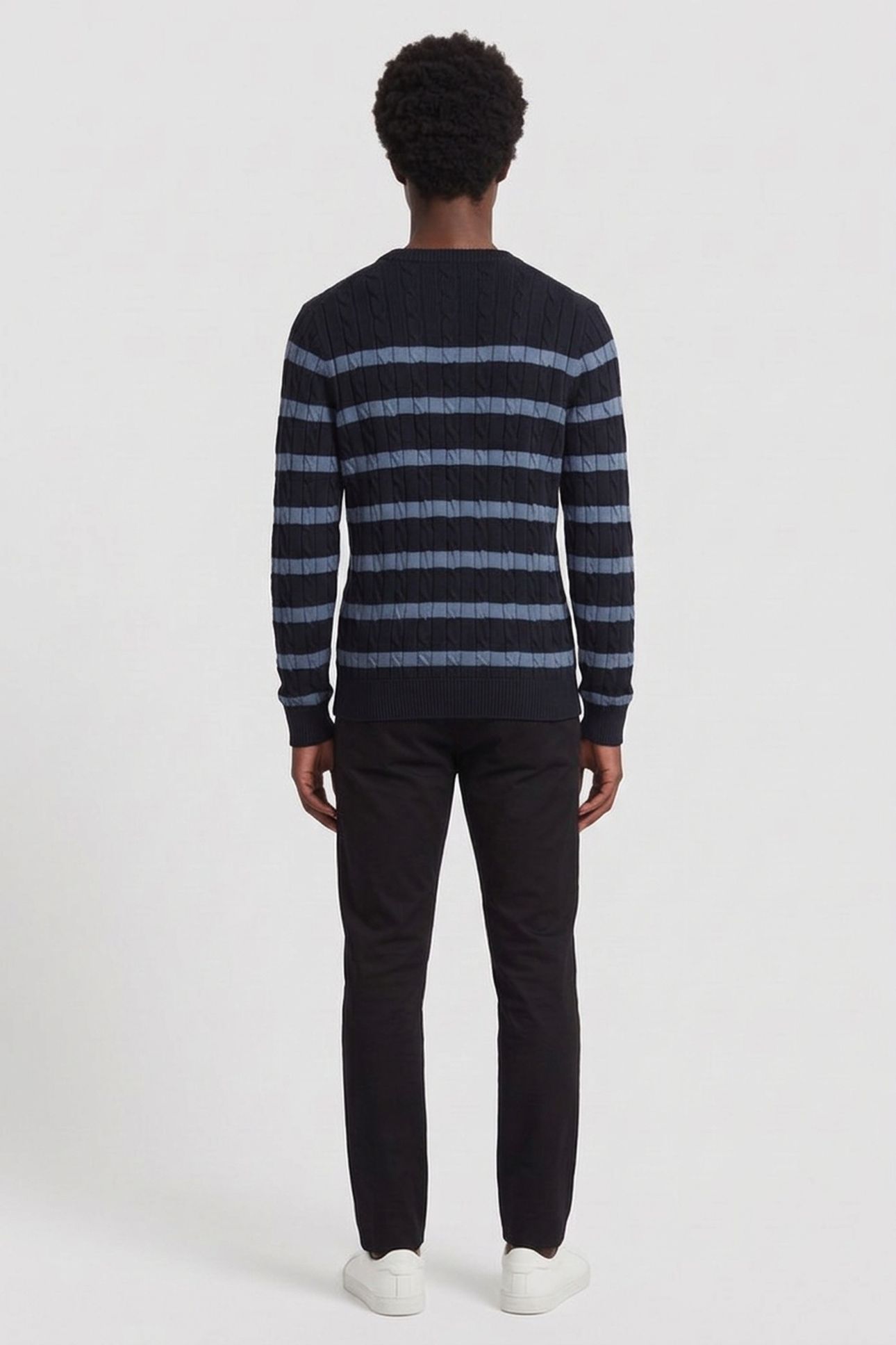 STRIPED COTTON CABLE C-NECK EVENING BLUE 2