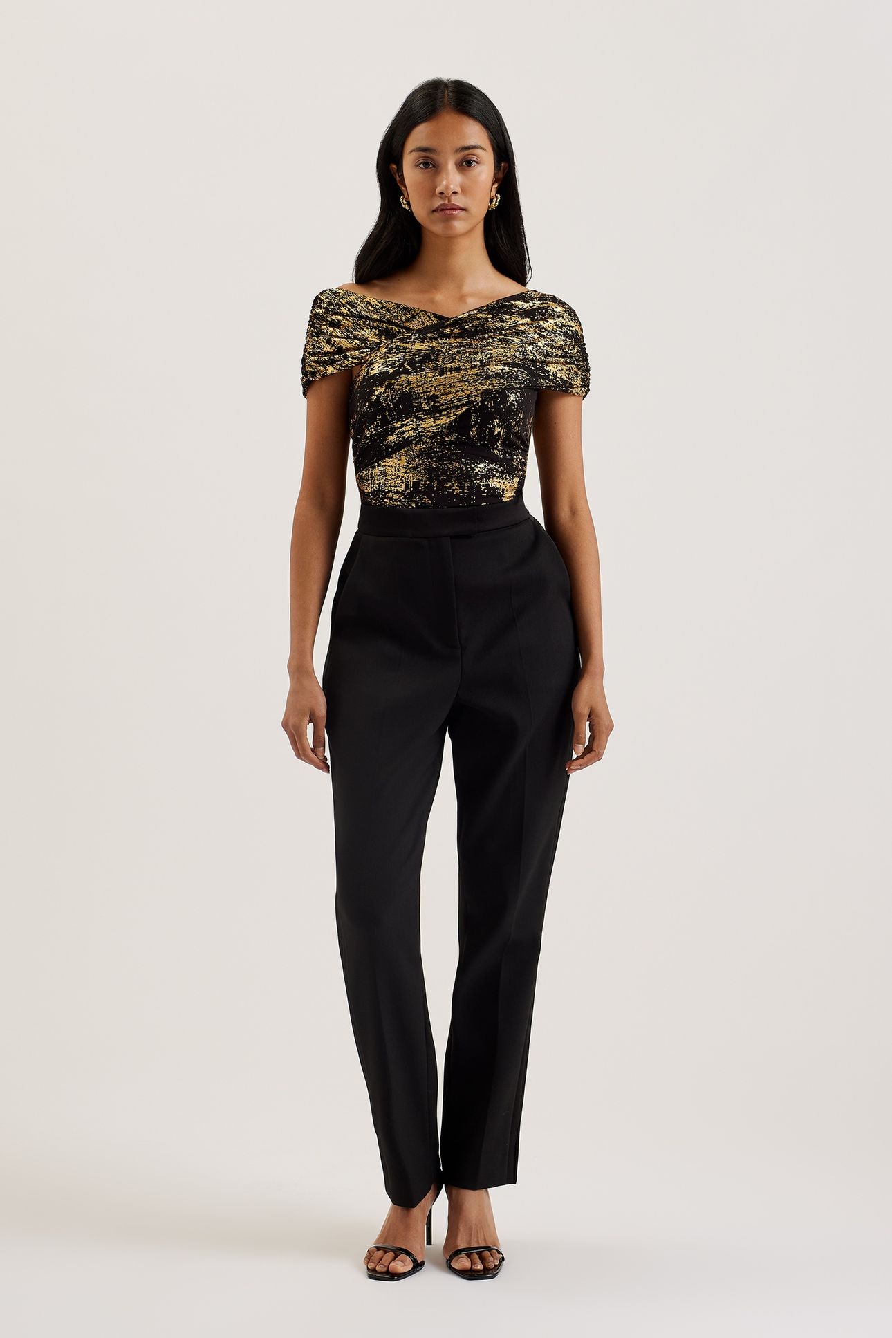 TALULAR BARDOT FOIL PRINTED MESH TOP BLACK 1