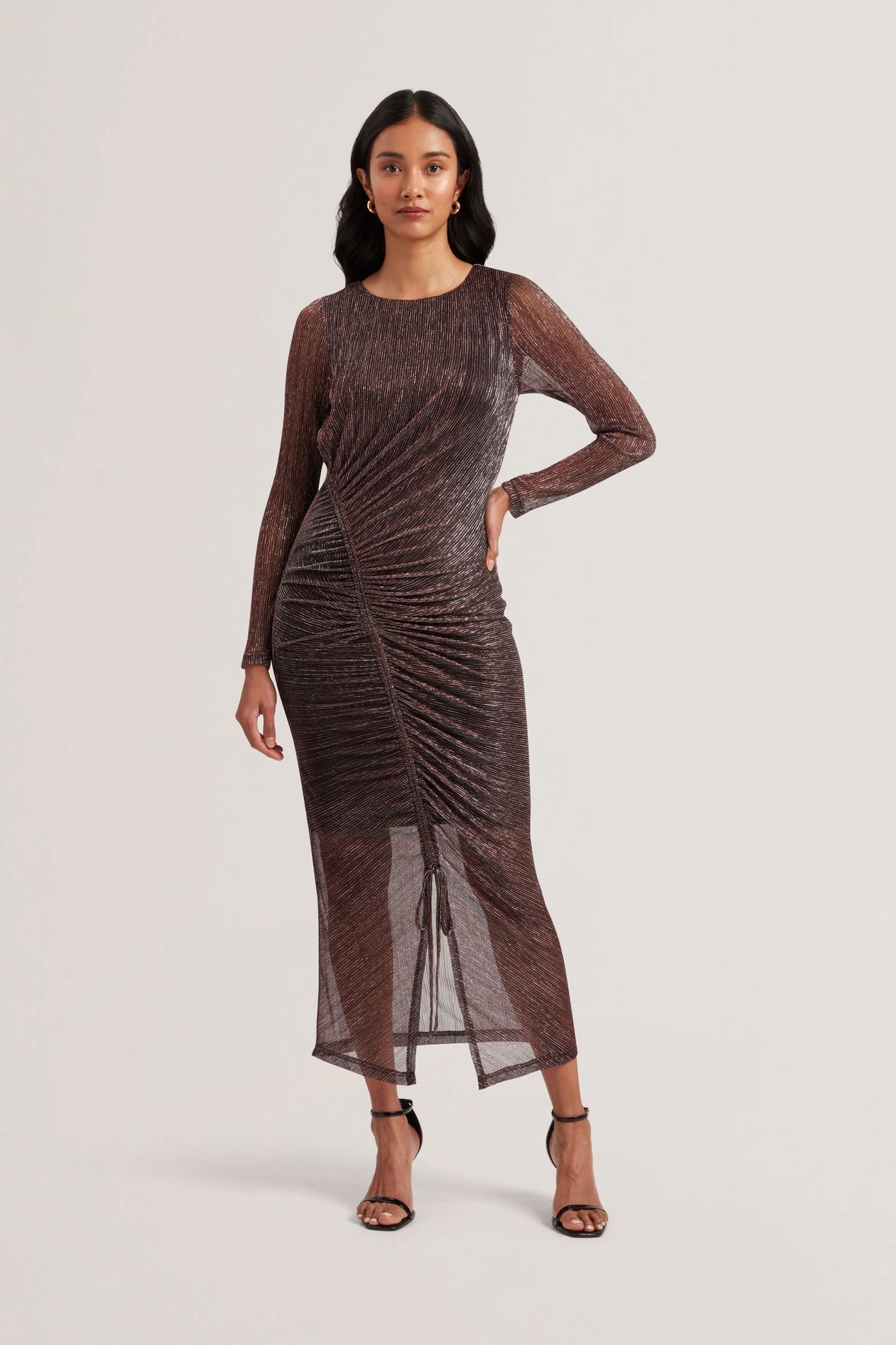 ANTHAAS METALLIC BODYCON GATHERED DRESS PINK 1