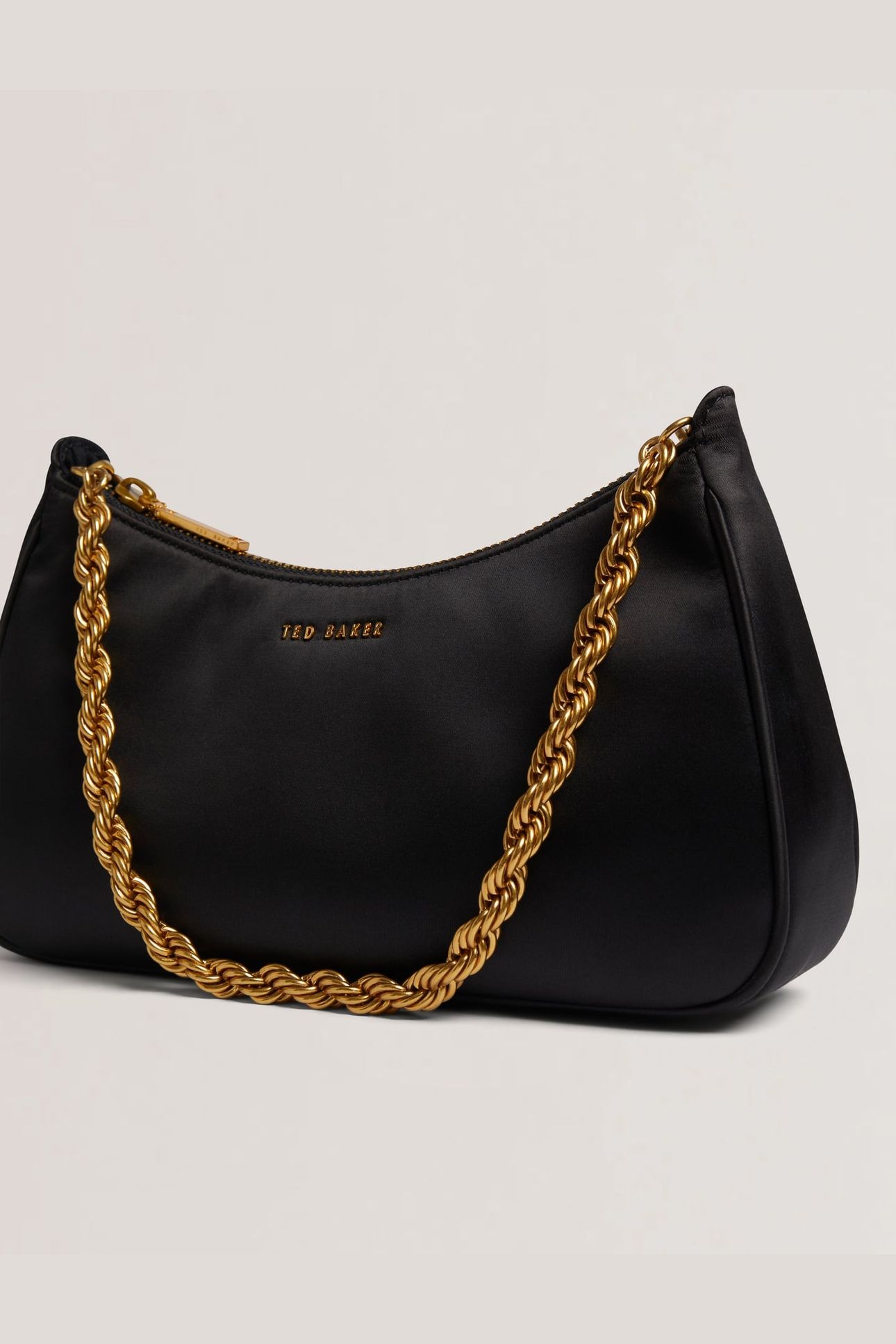 AGNISE CHAIN DETAIL SATIN SHOULDER BAG BLACK 3