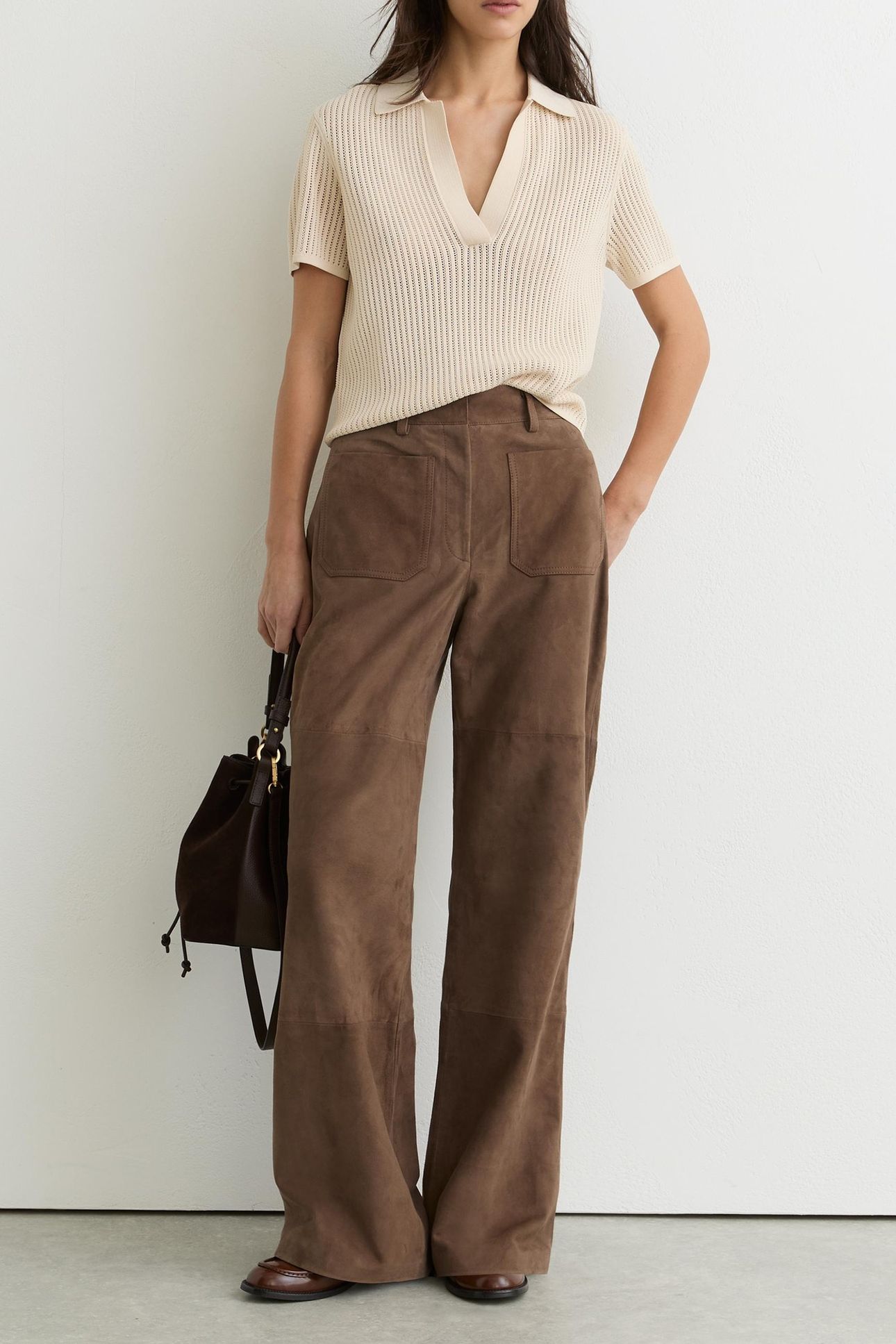 SUEDE FLARE TROUSER TAUPE NEUTRAL 1
