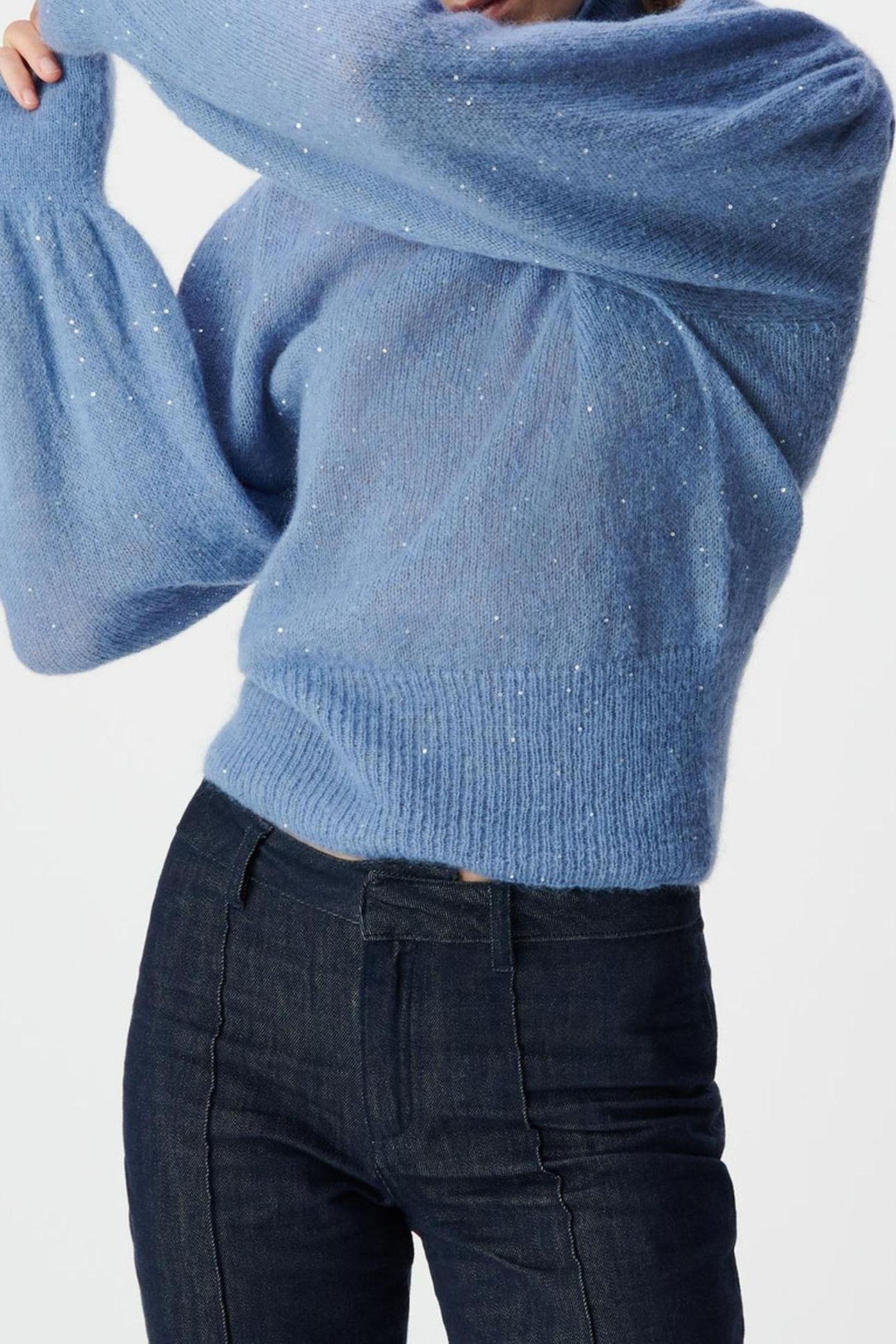 BLUE BALLOON-SLEEVE ROLL-NECK SWEATER, SEQUINS 5