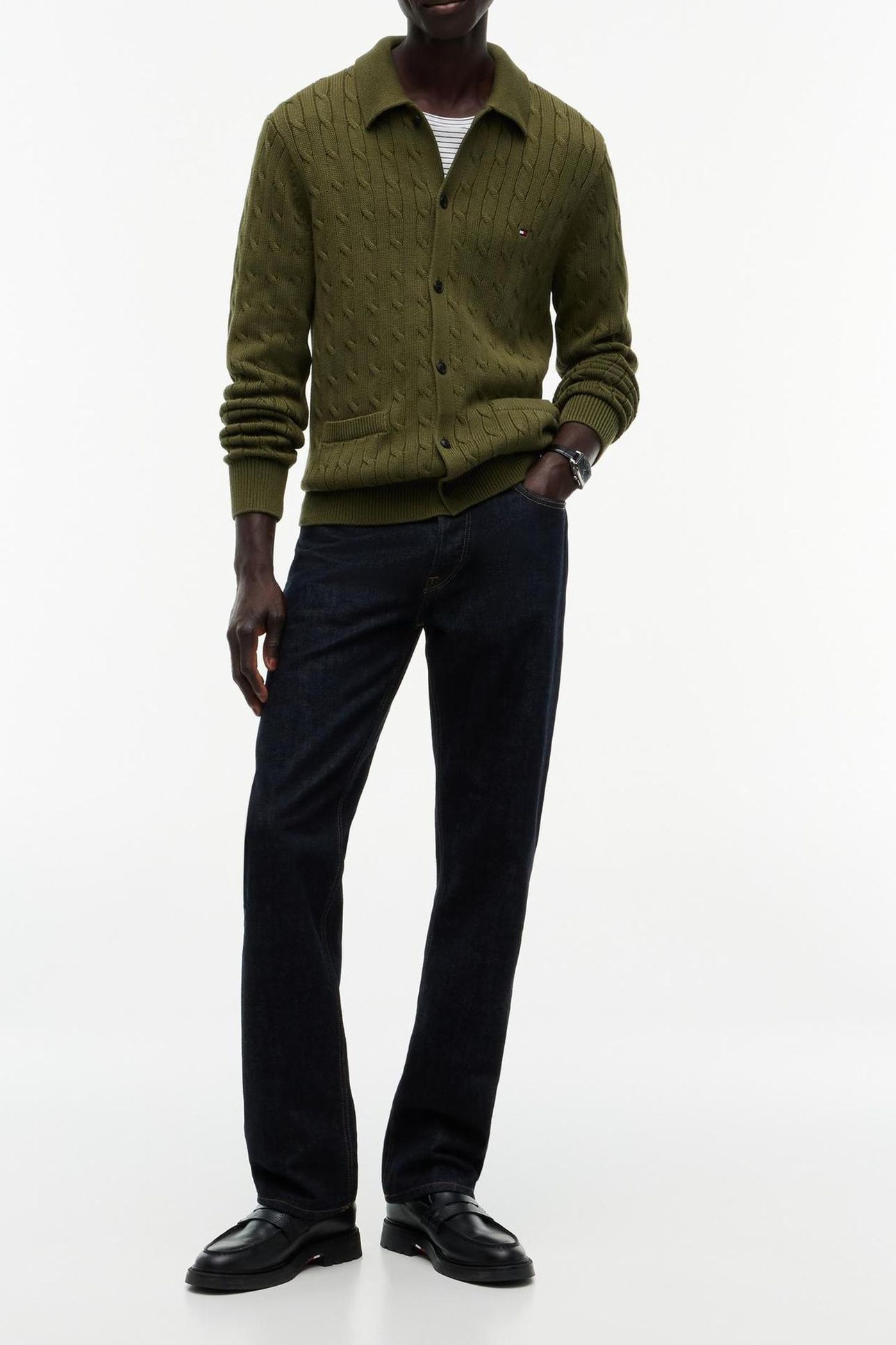 CLASSIC COTTON CABLE KNIT SWEATER GREEN 3
