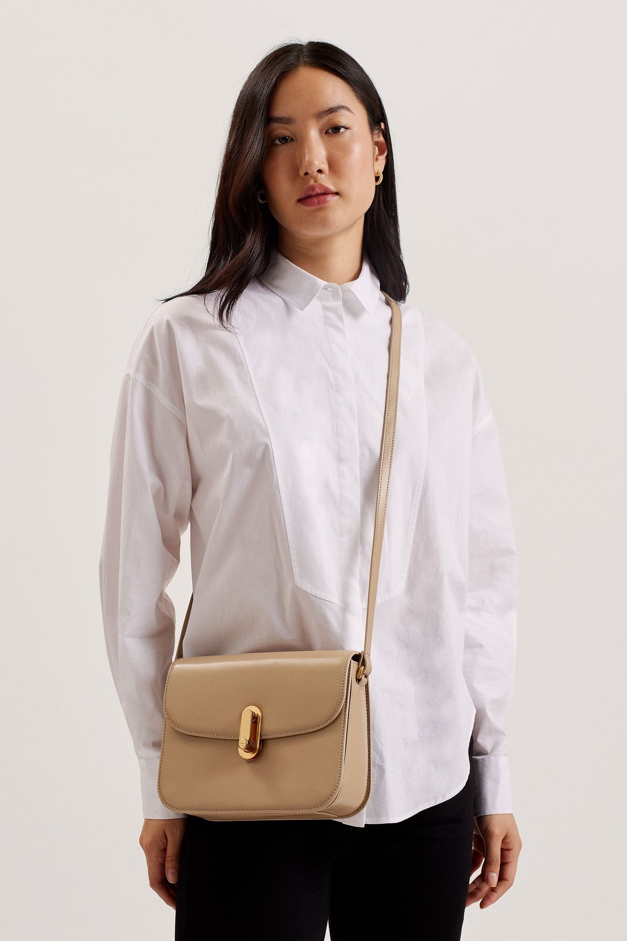 POLISHED LEATHER SATCHEL BAG TAUPE 2