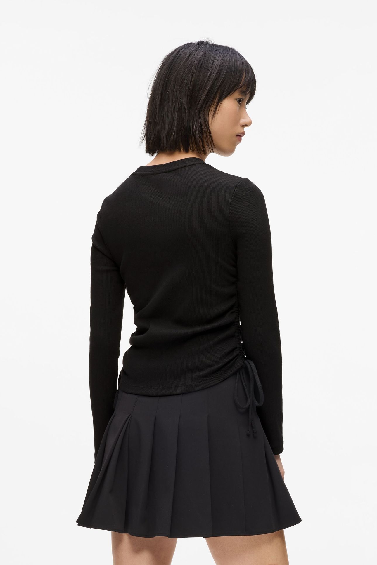 KLJ RUCHED RIBBED TOP BLACK 2