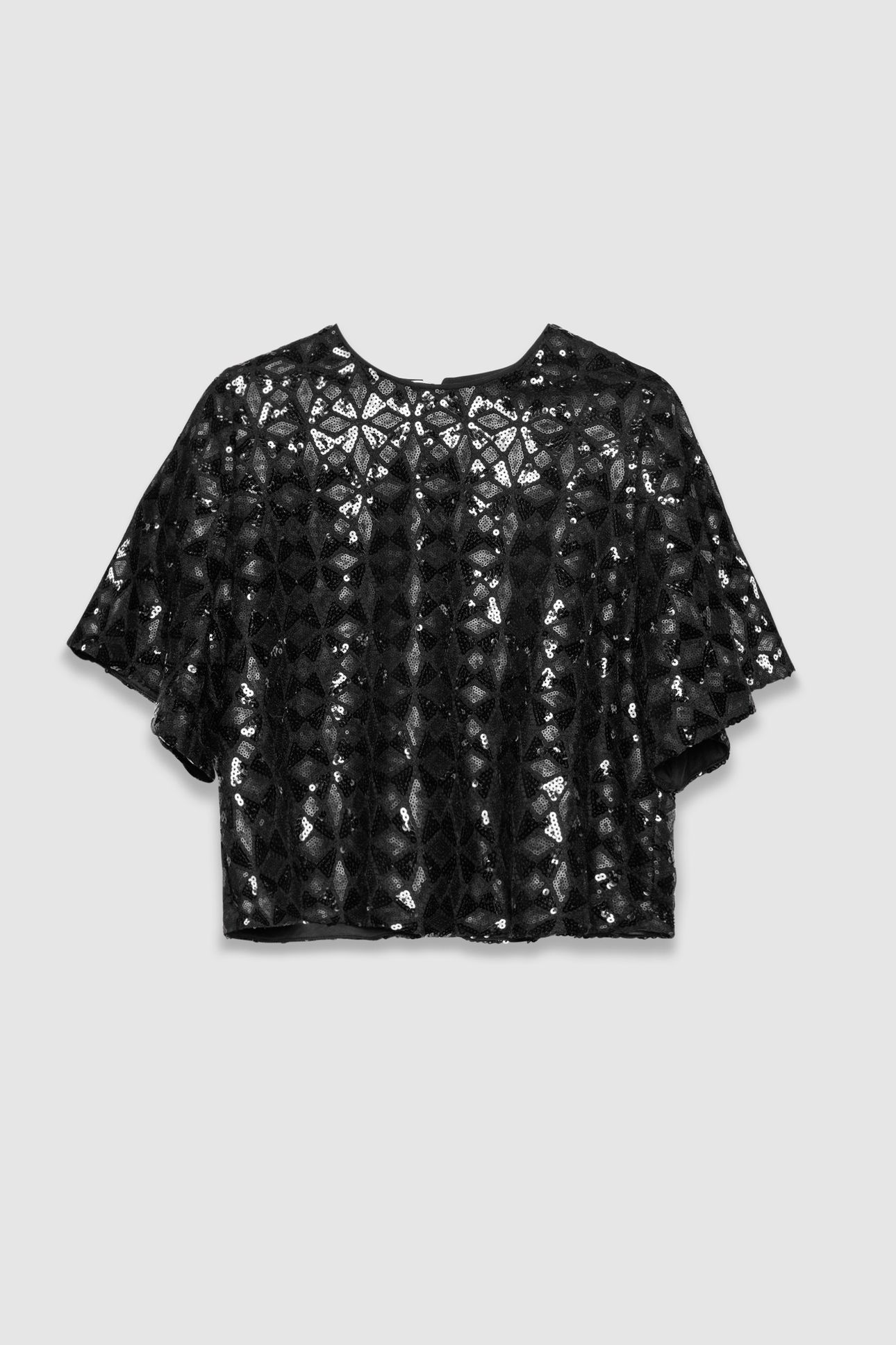 BLACK EMBROIDERED SEQUIN TOP, BUTTERFLY SLEEVES 4