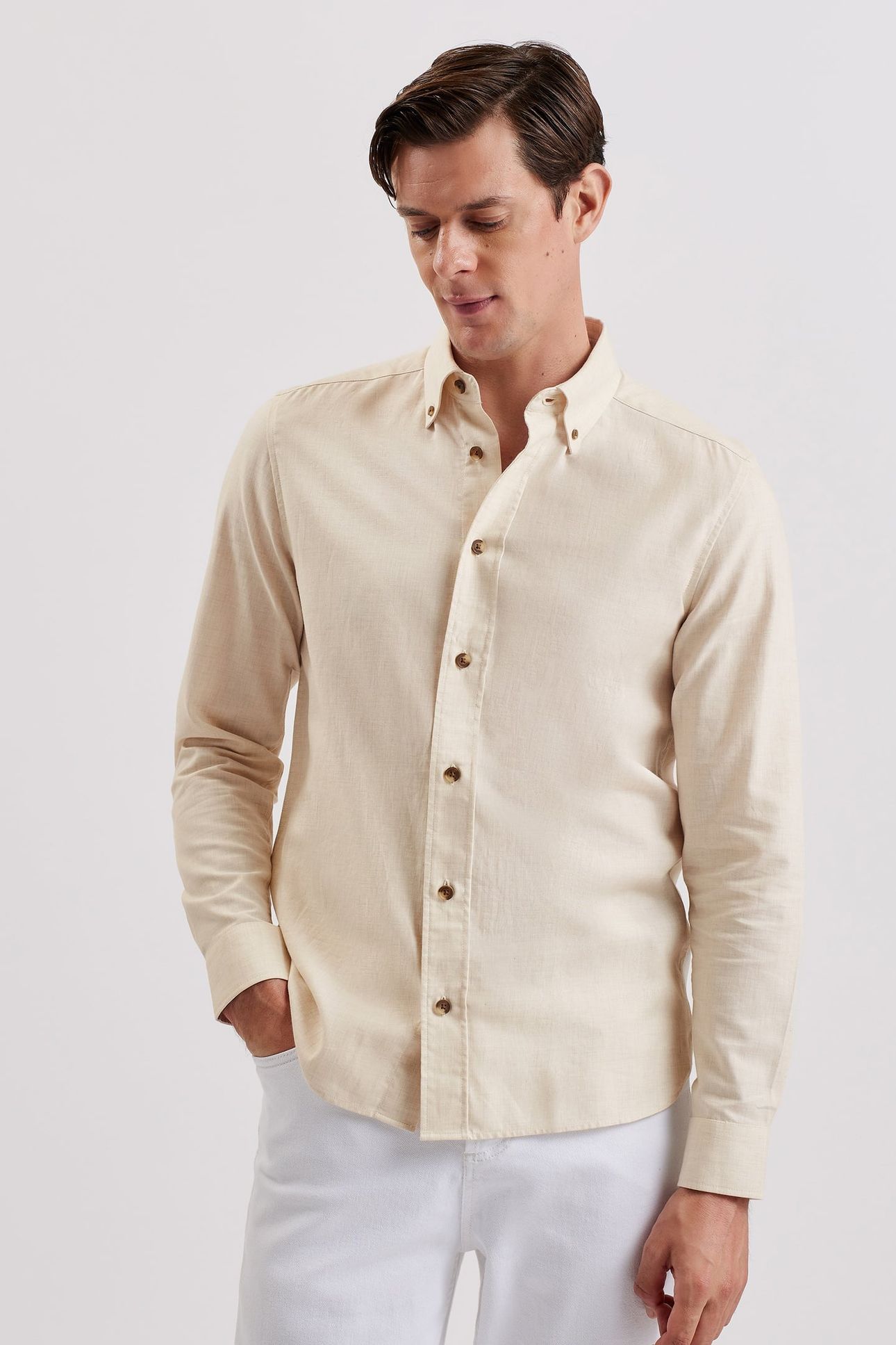 KILLYAN LS REGULAR BRUSHED COTTON SHIRT ECRU 1