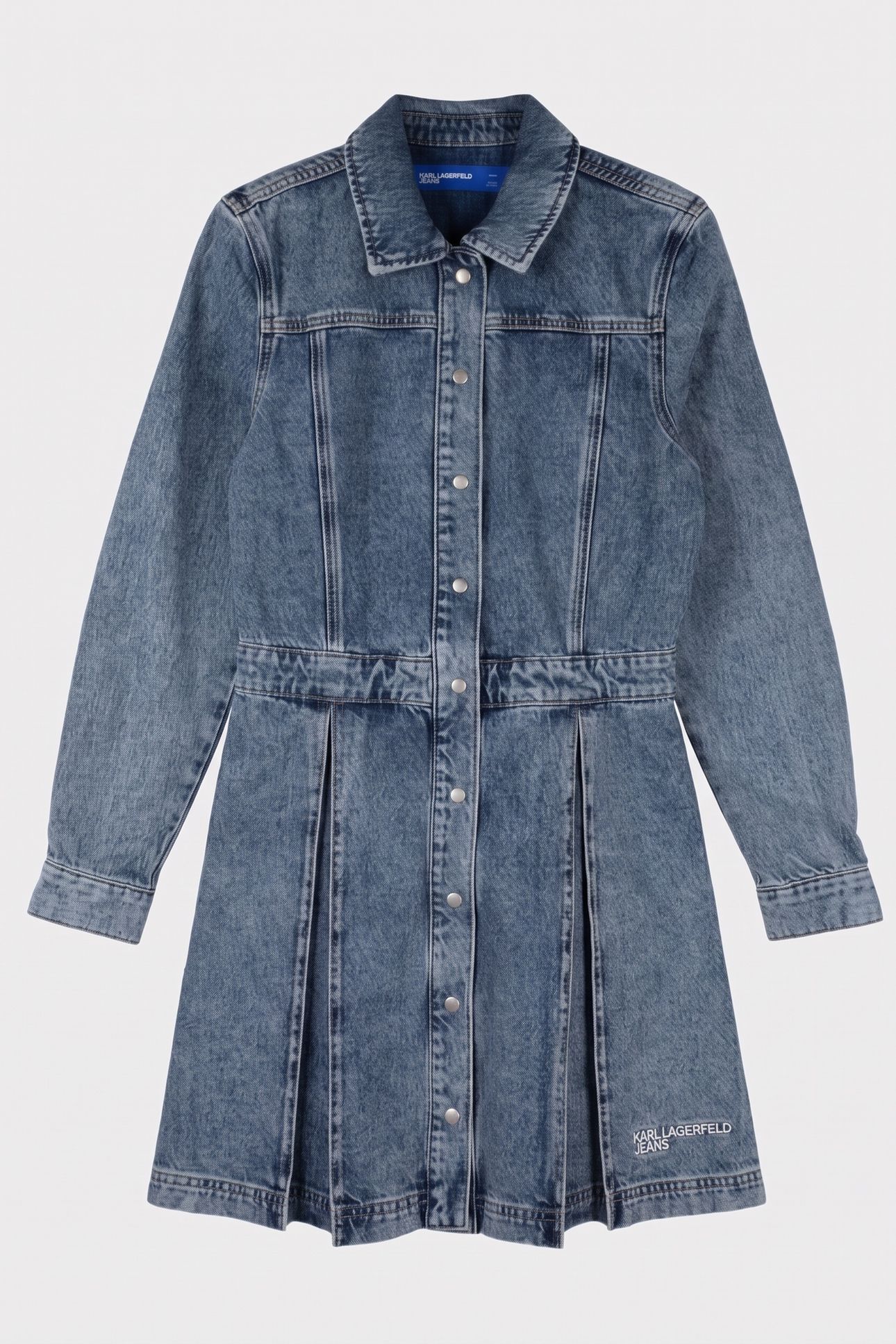 KLJ DENIM PLEATED DRESS MID BLUE 3