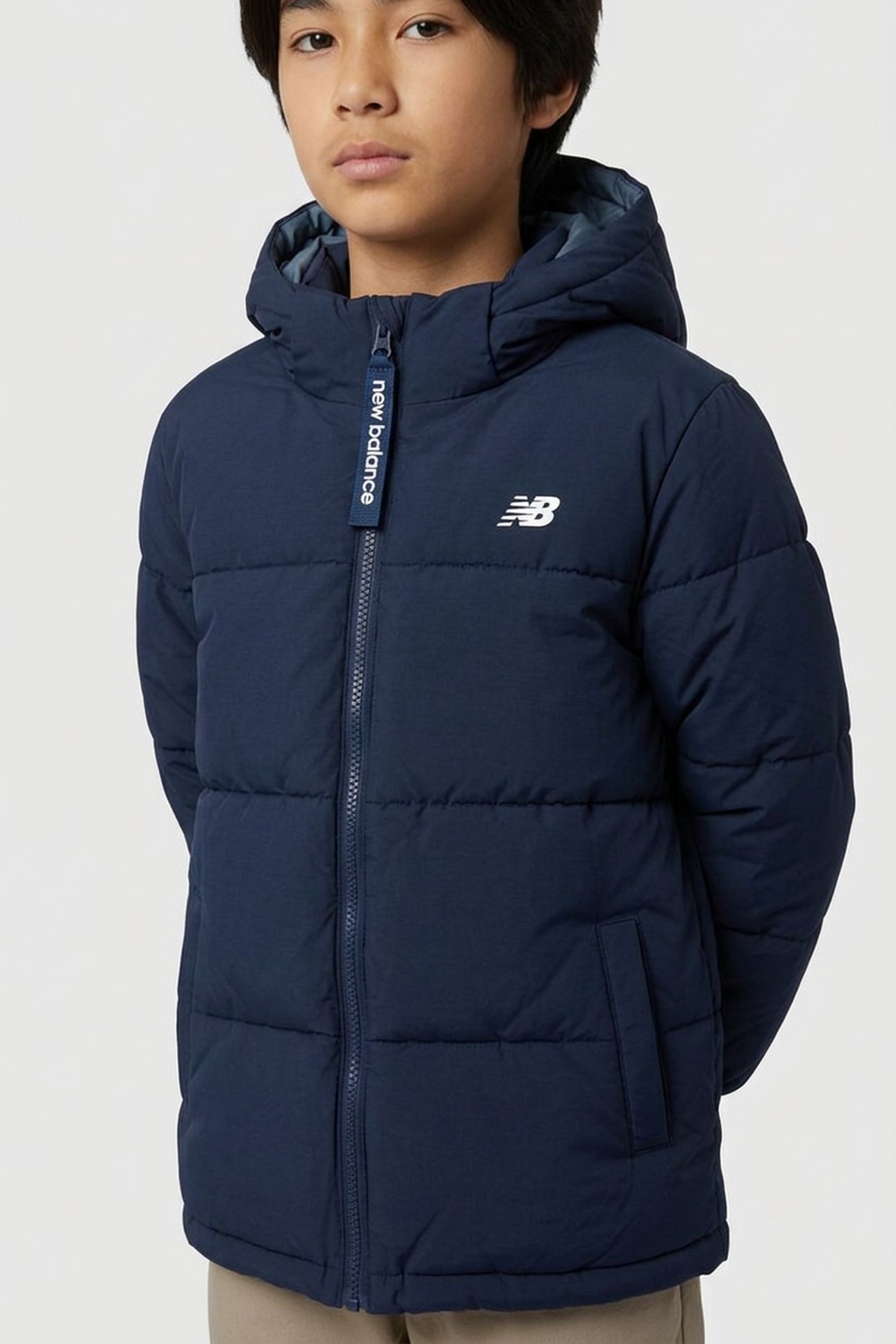 BOYS WIDE BAFFLE PUFFA COAT NAVY 1