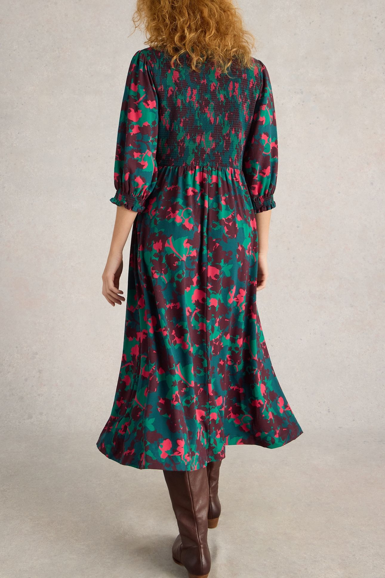EMILY SHIRRED JERSEY DRESS PLUM MLT 3
