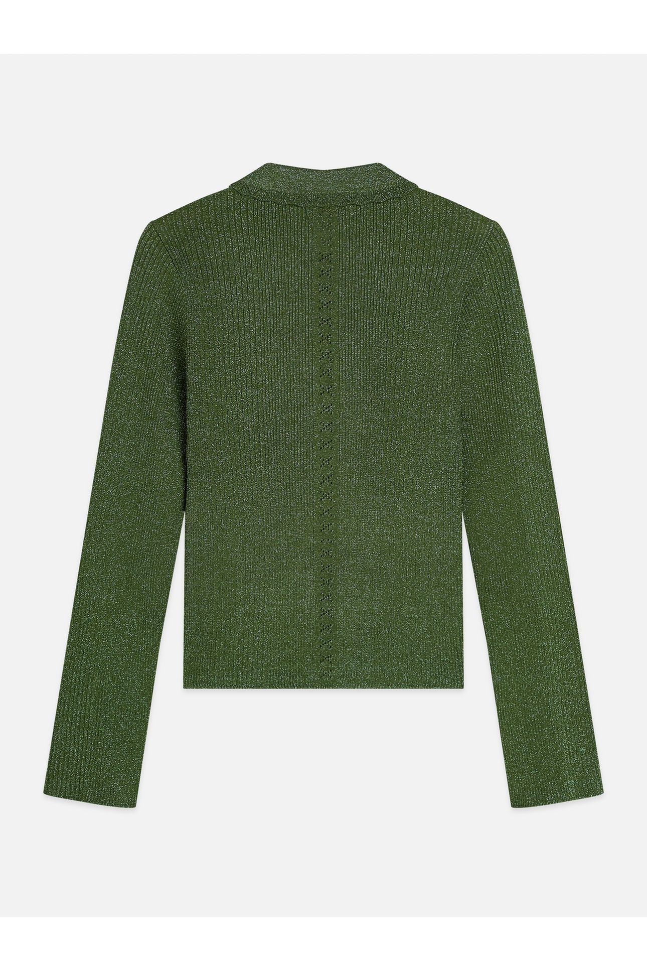 METALLIC RIBBED COLLARED CARDIGAN GARDEN GREEN 2