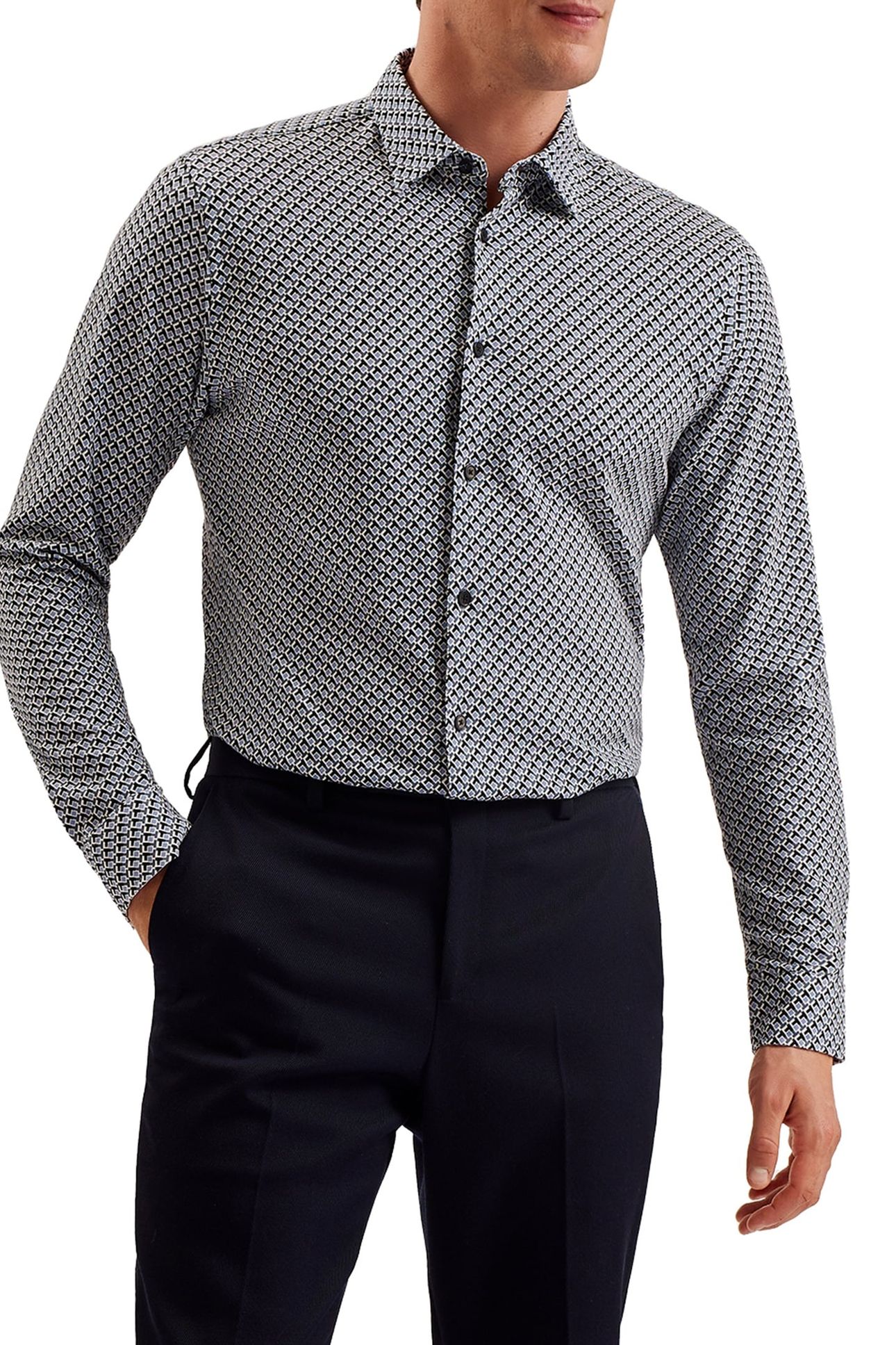 BELSISE LS REGULAR GEO PRINT JERSEY BLUE 2
